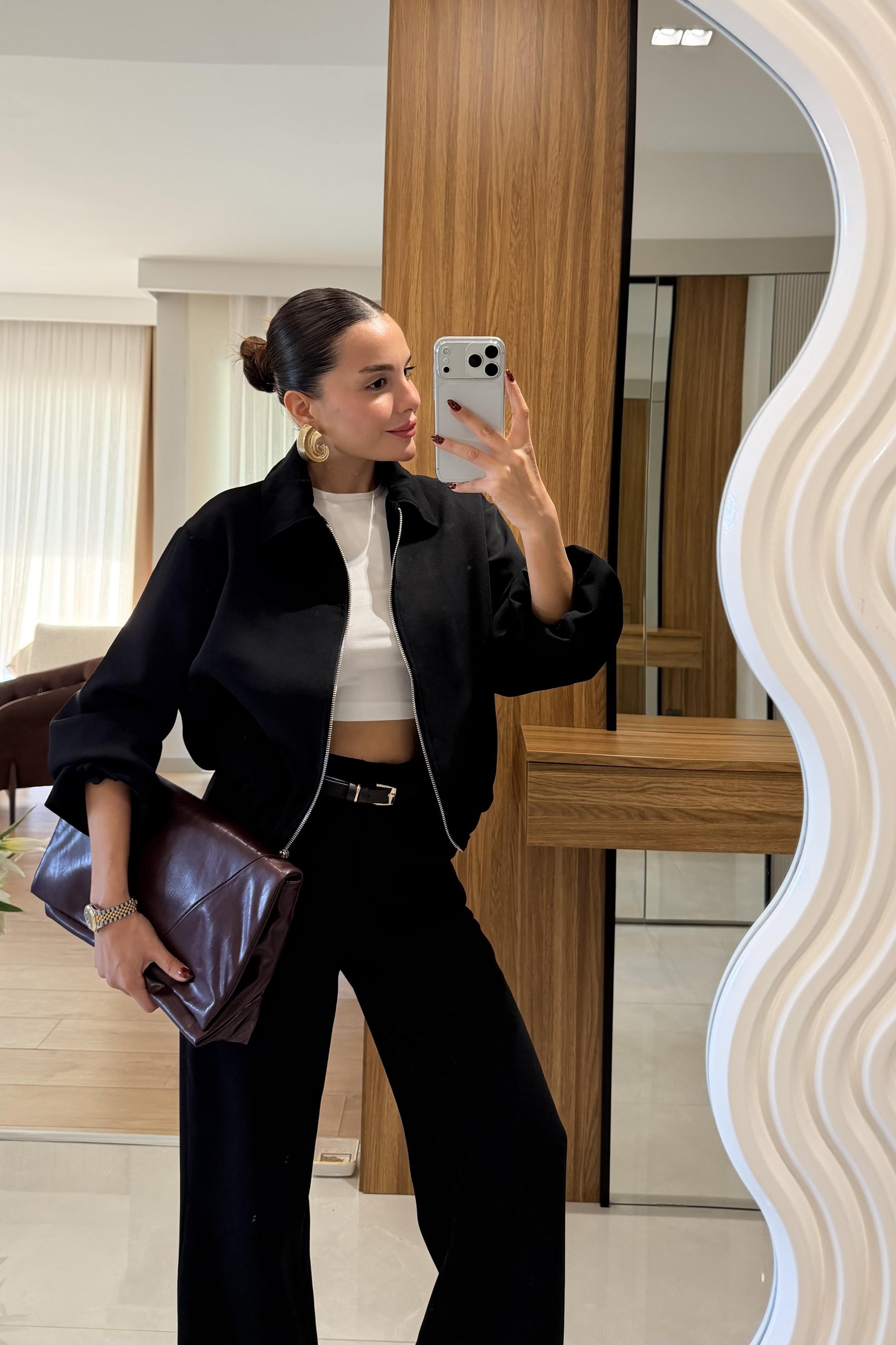 Brewa Siyah Bomber Ceket Pantolon Takım