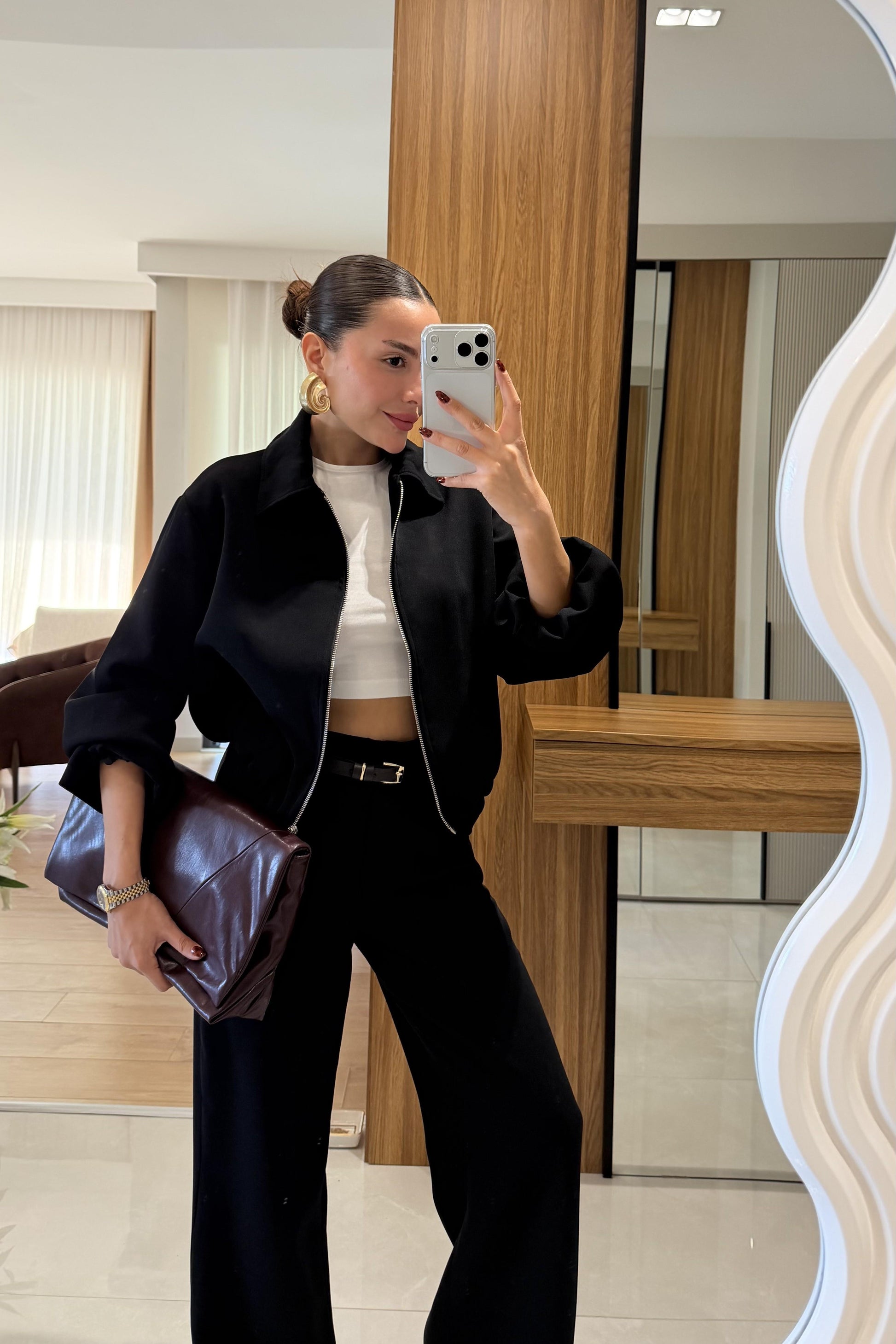Brewa Siyah Bomber Ceket Pantolon Takım