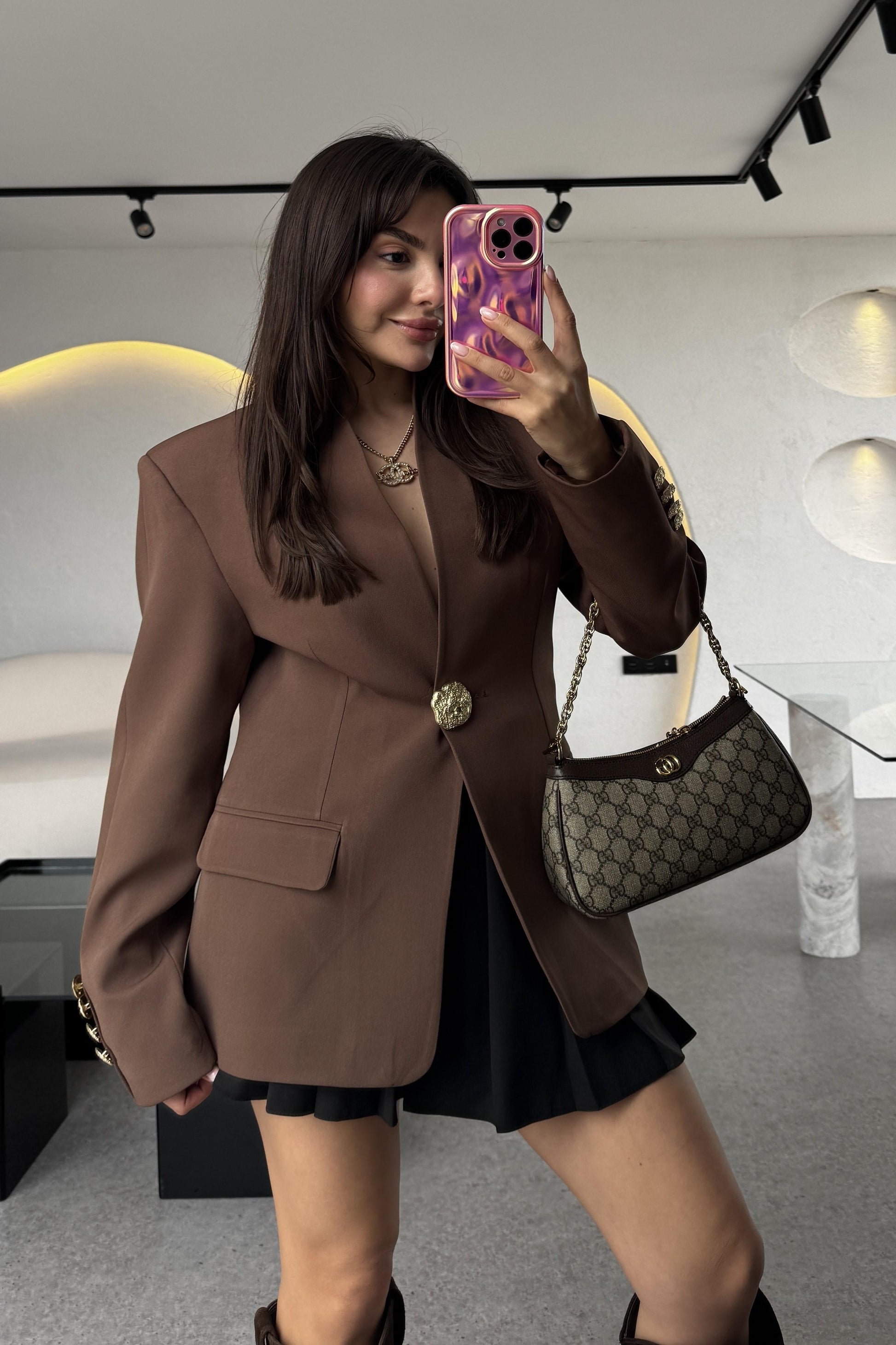 Brice Acı Kahve Gold Düğmeli Blazer Ceket