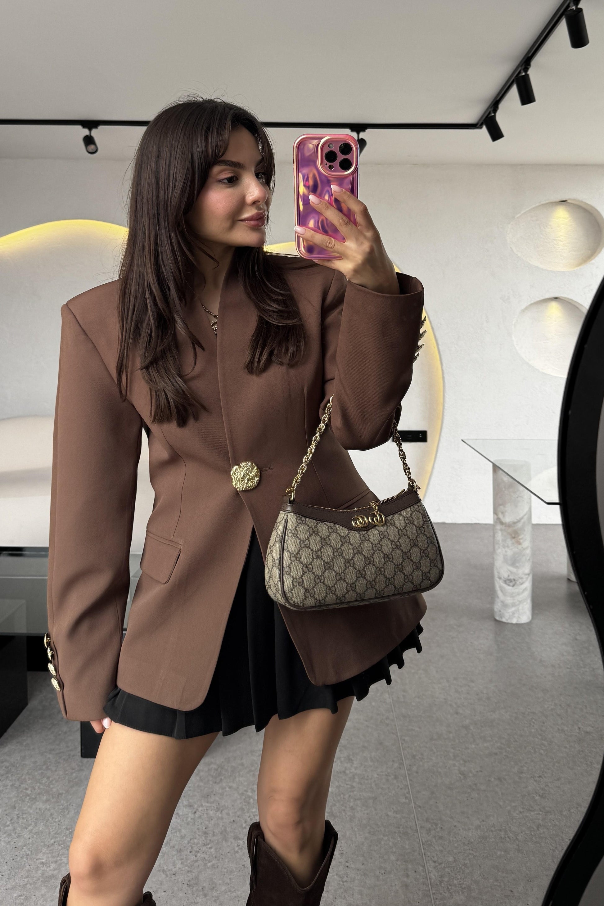 Brice Acı Kahve Gold Düğmeli Blazer Ceket