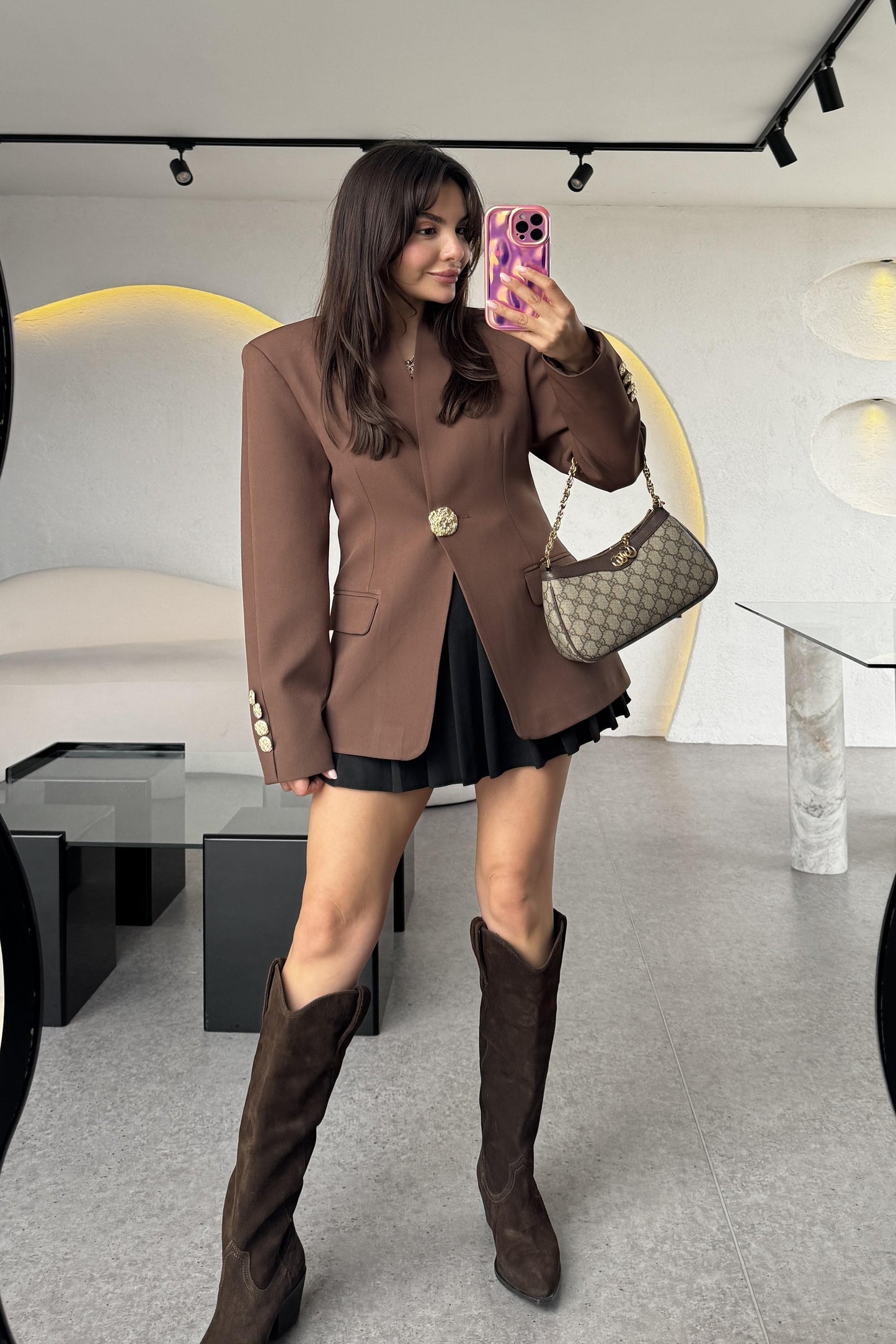 Brice Acı Kahve Gold Düğmeli Blazer Ceket
