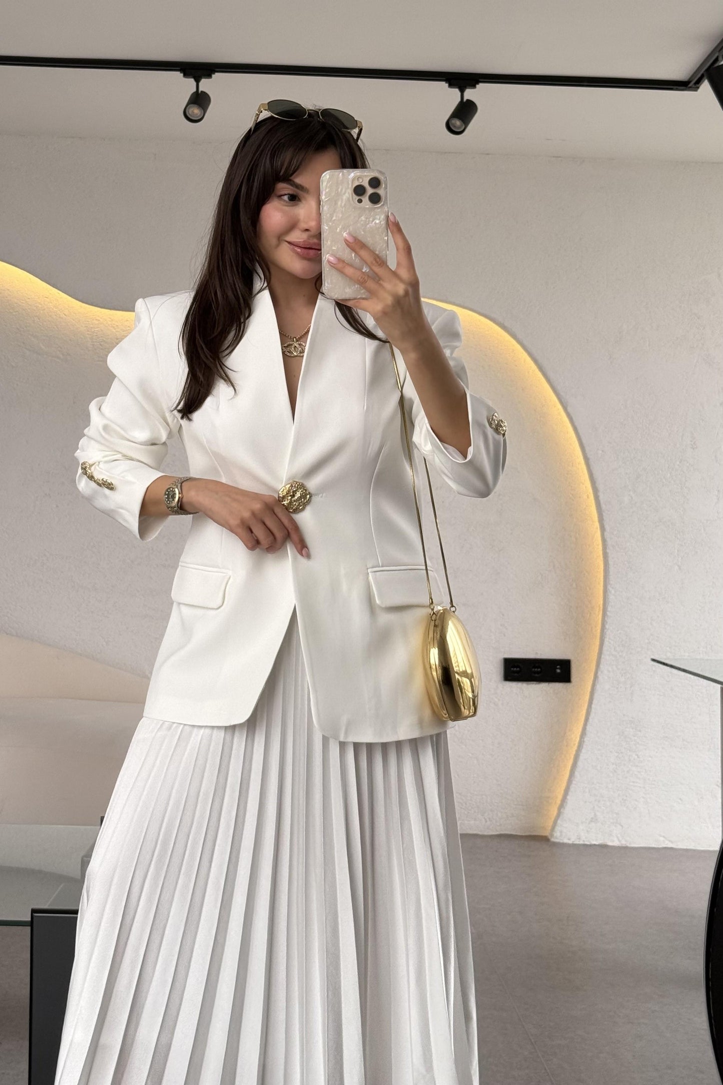 Brice Beyaz Gold Düğmeli Blazer Ceket