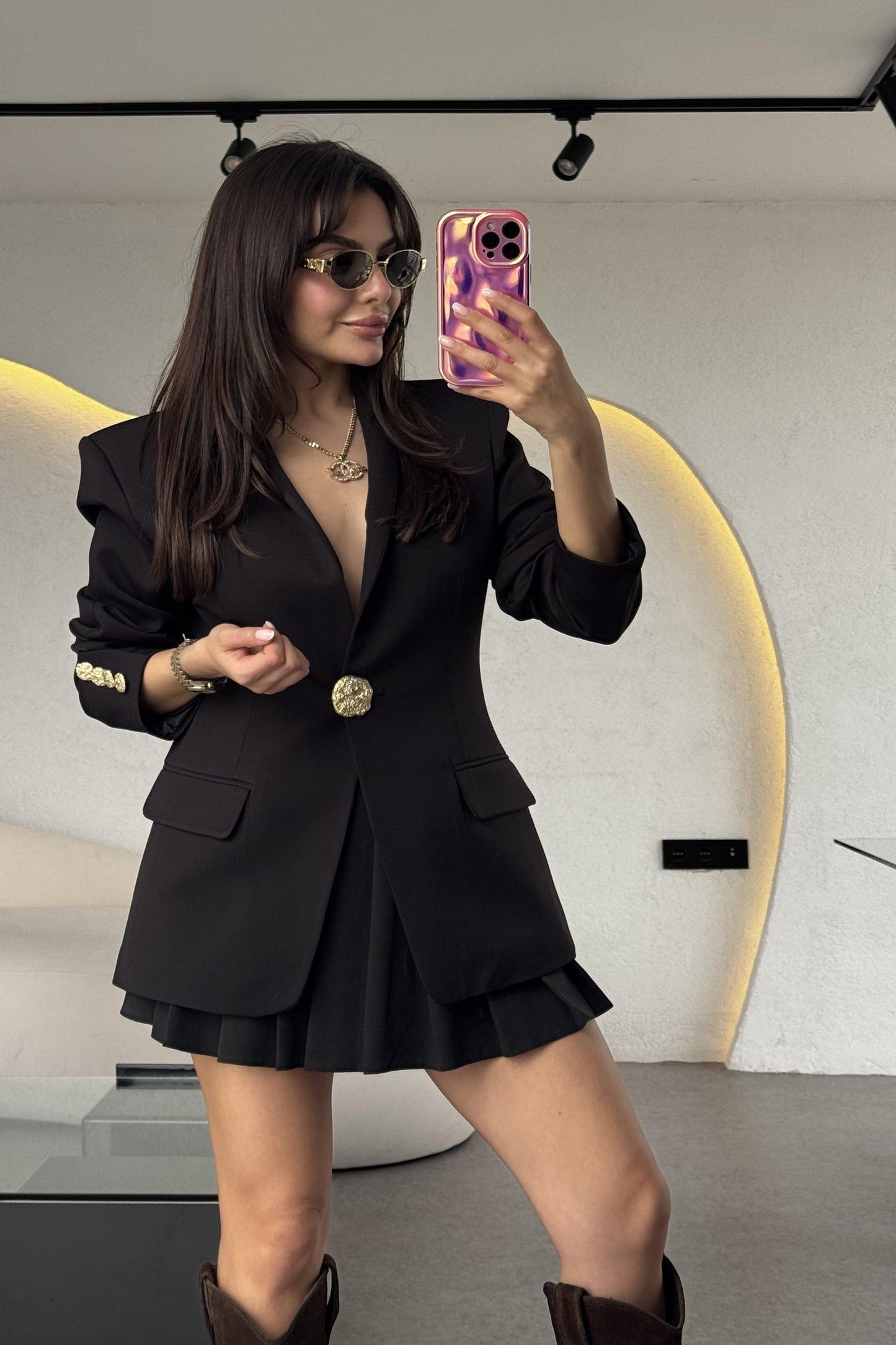 Brice Siyah Gold Düğmeli Blazer Ceket
