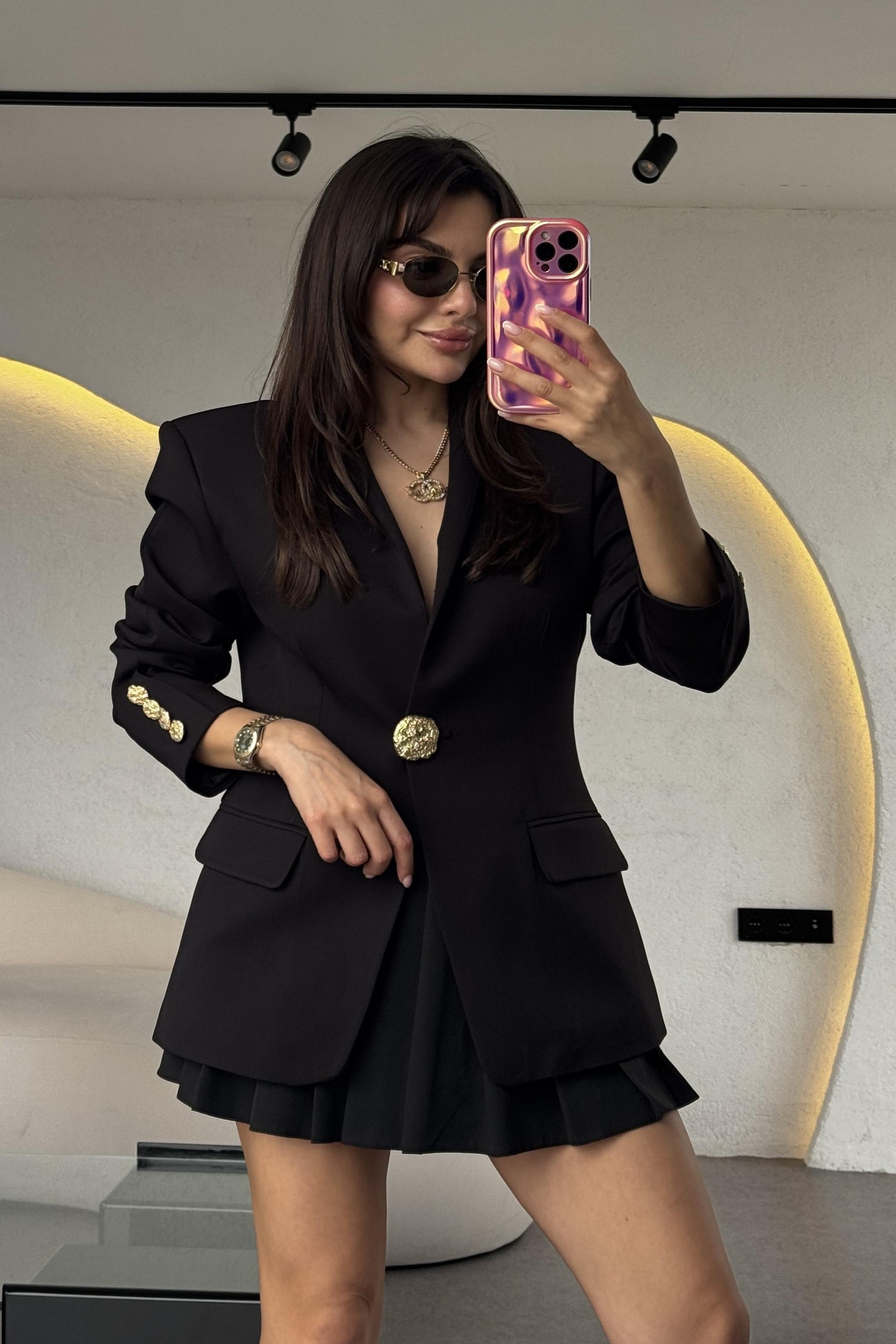Brice Siyah Gold Düğmeli Blazer Ceket