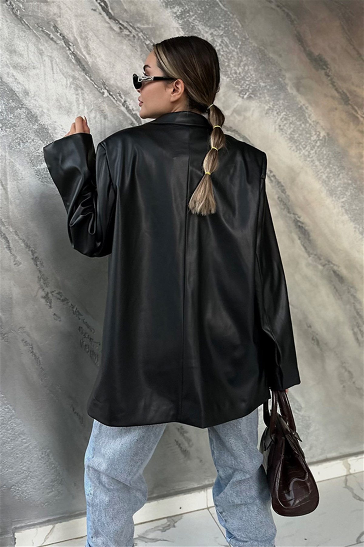 Brıenne siyah deri blazer ceket