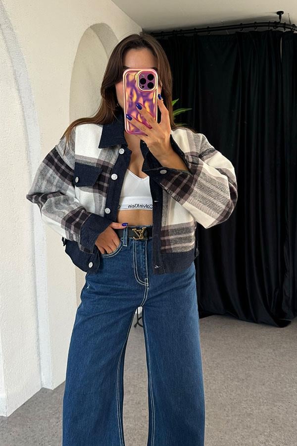 Cafea Ekose Lacivert Garnili Ceket