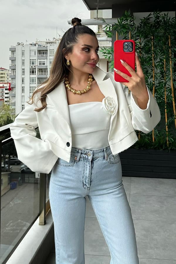 Caitlyn Beyaz Crop Ceket