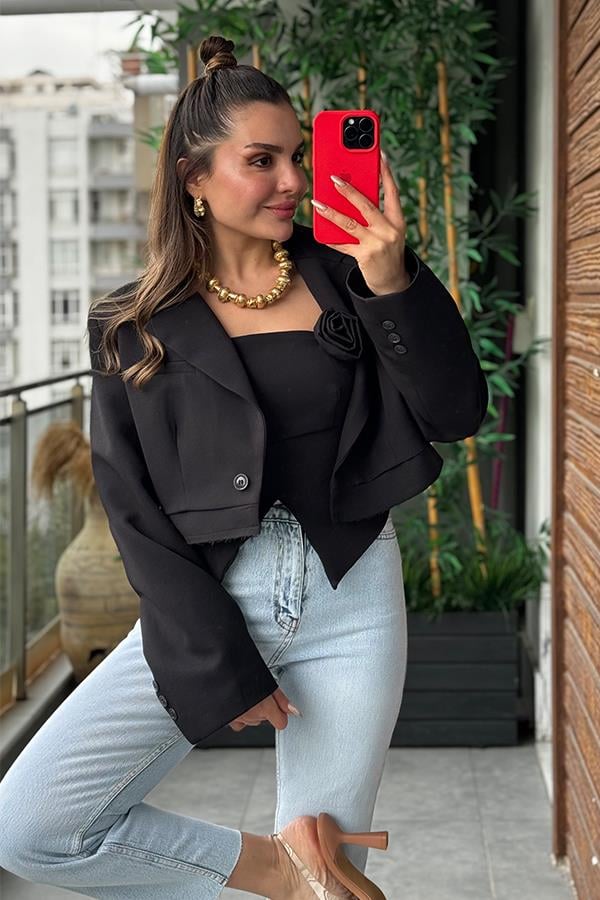 Caitlyn Siyah Crop Ceket