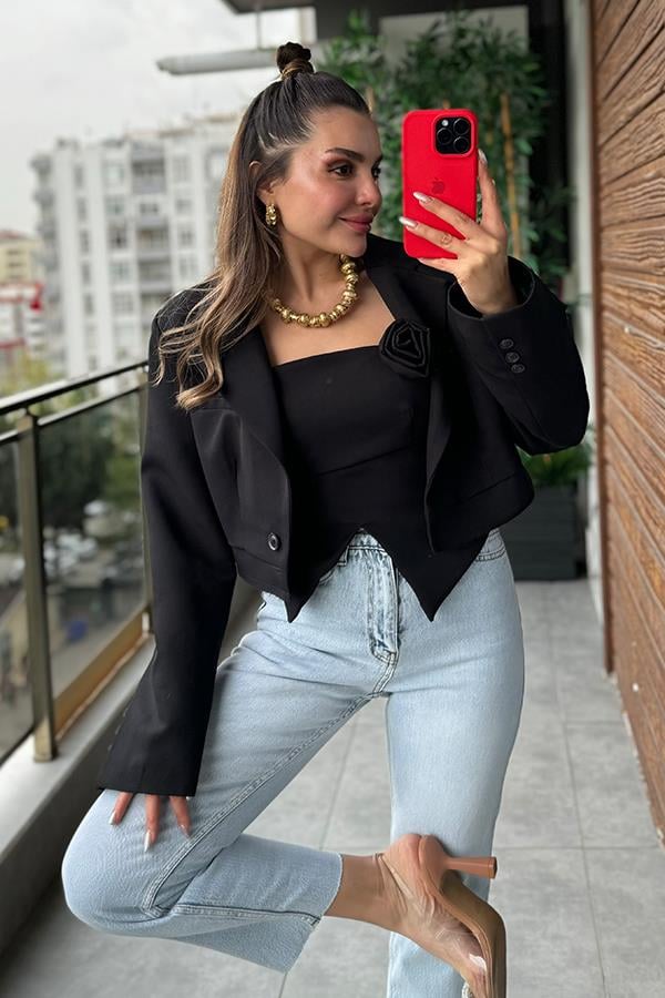 Caitlyn Siyah Crop Ceket
