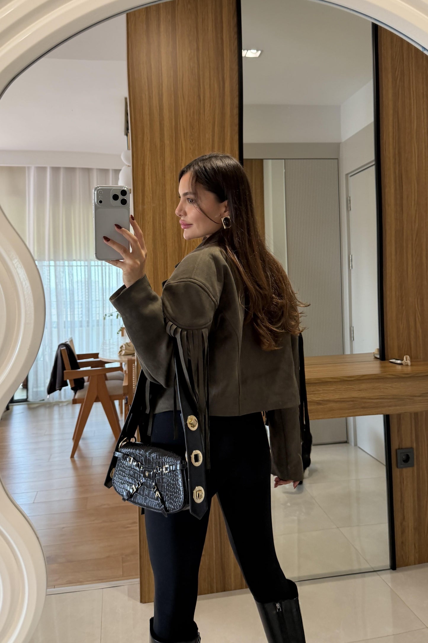 Calixa Haki Püsküllü Süet Ceket