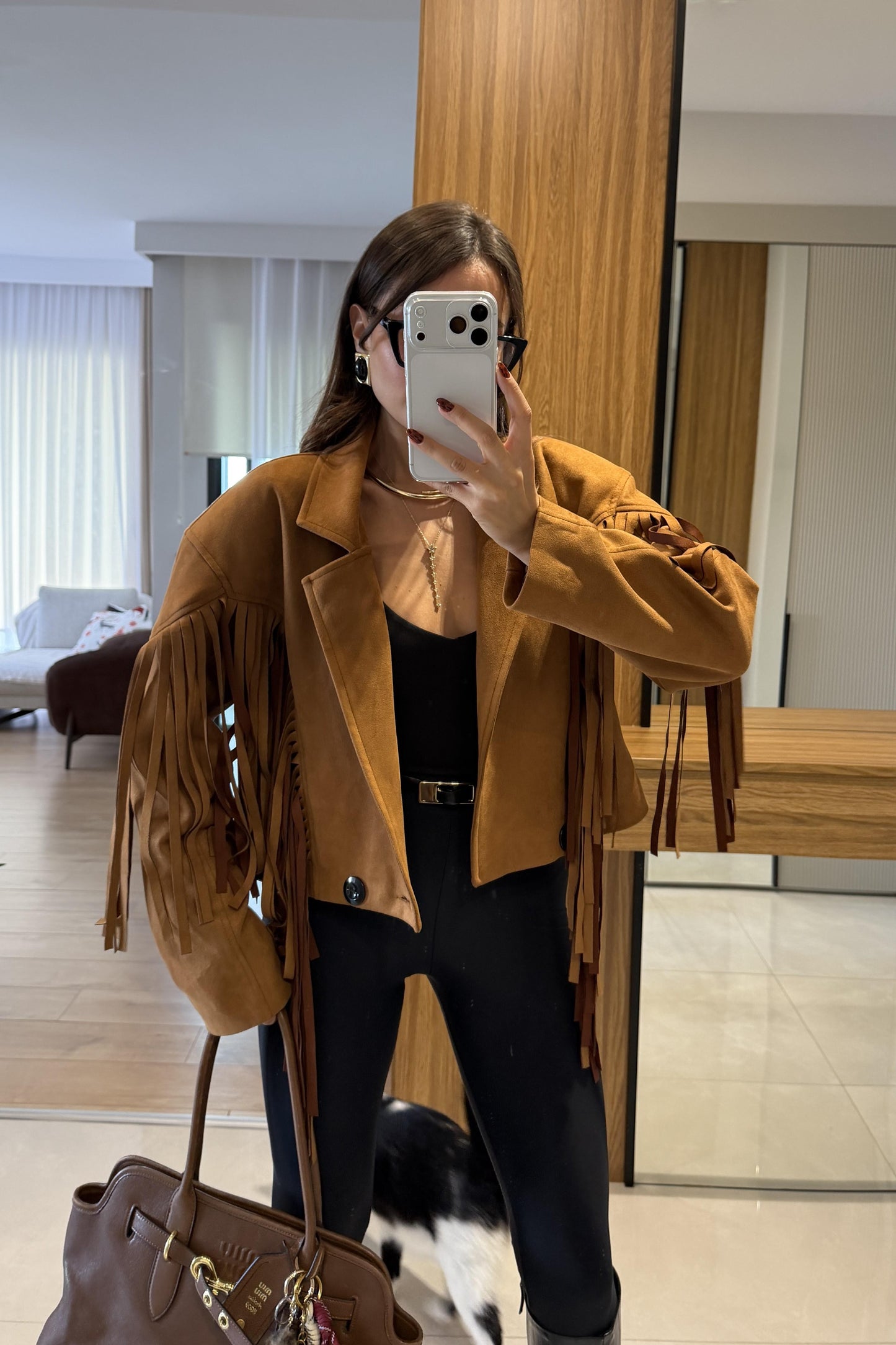 Calixa Taba Püsküllü Süet Ceket