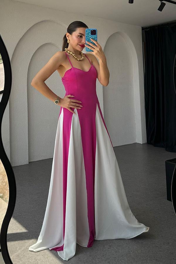 Camila İp Askılı Tasarım Çan Elbise-Pembe
