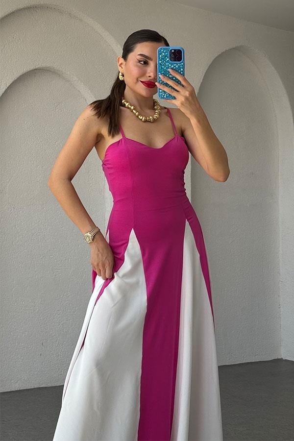 Camila İp Askılı Tasarım Çan Elbise-Pembe