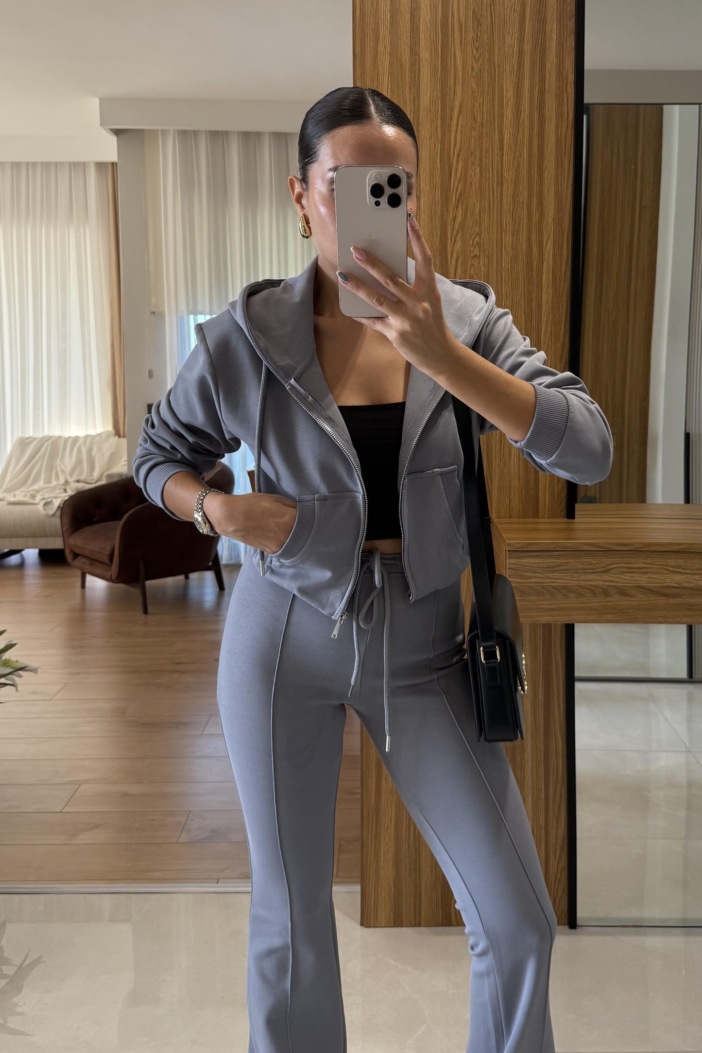 Camille Antrasit Kapüşonlu Premium Kumaş Takım