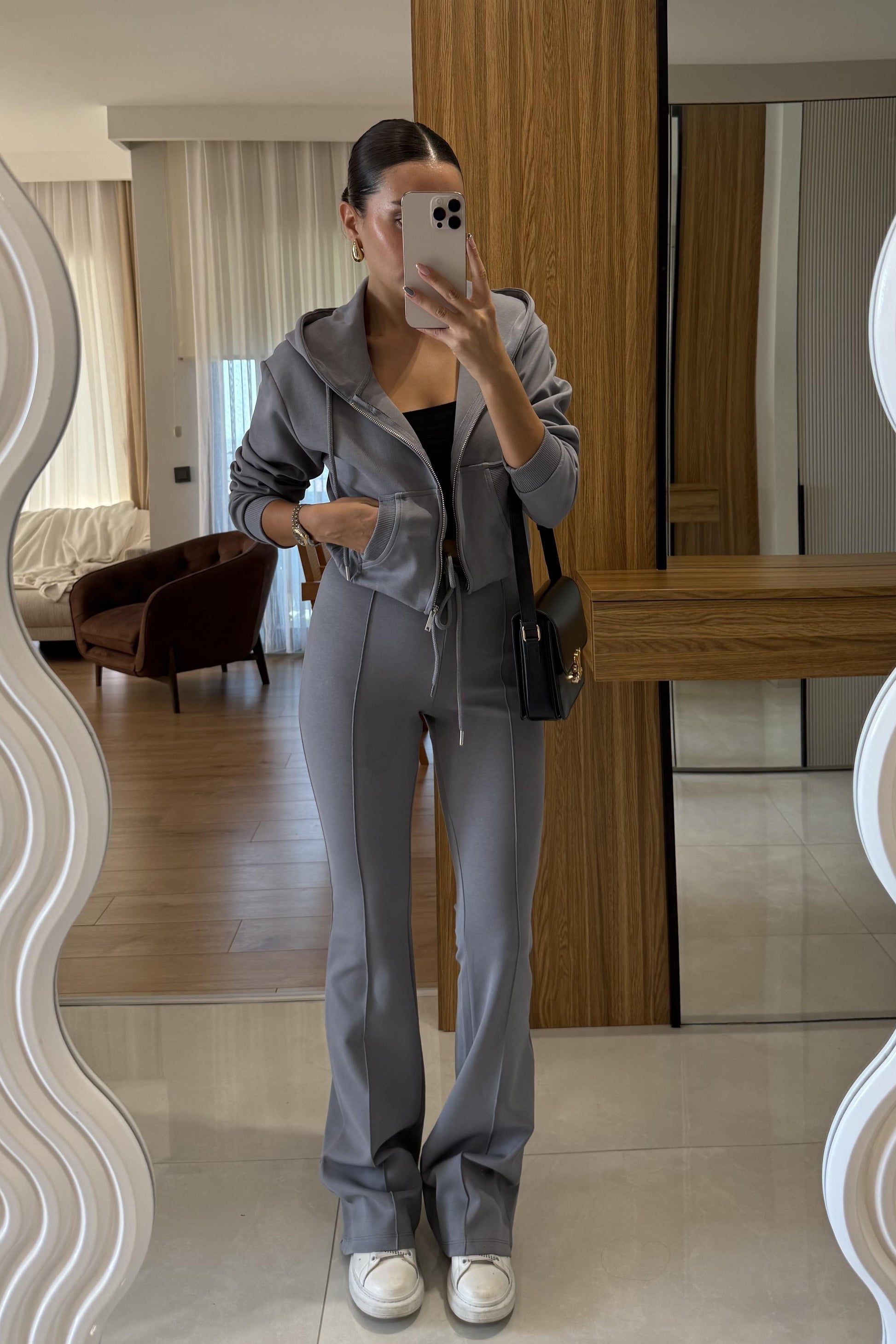 Camille Antrasit Kapüşonlu Premium Kumaş Takım