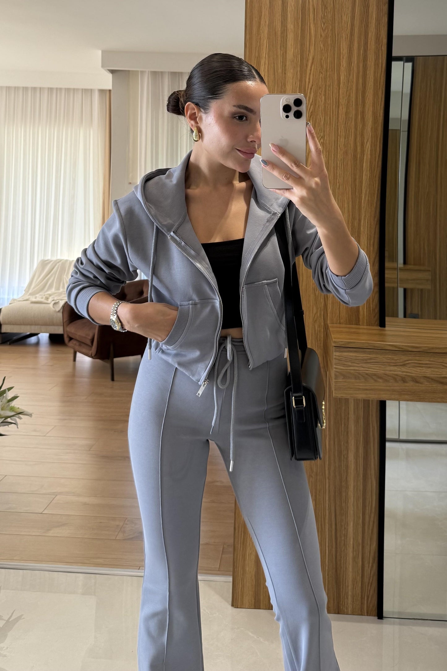 Camille Antrasit Kapüşonlu Premium Kumaş Takım