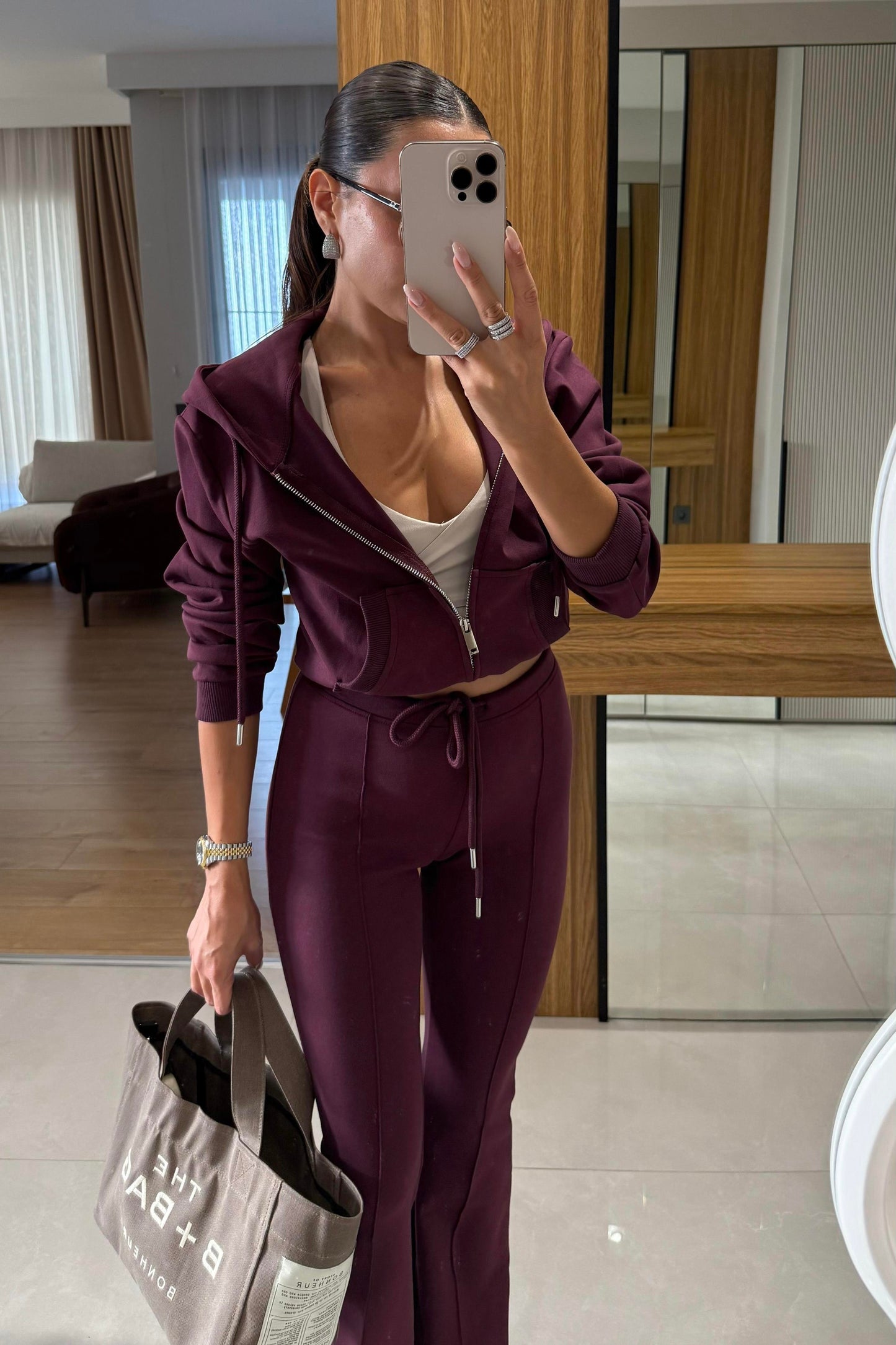 Camille Bordo Kapüşonlu Premium Kumaş Takım