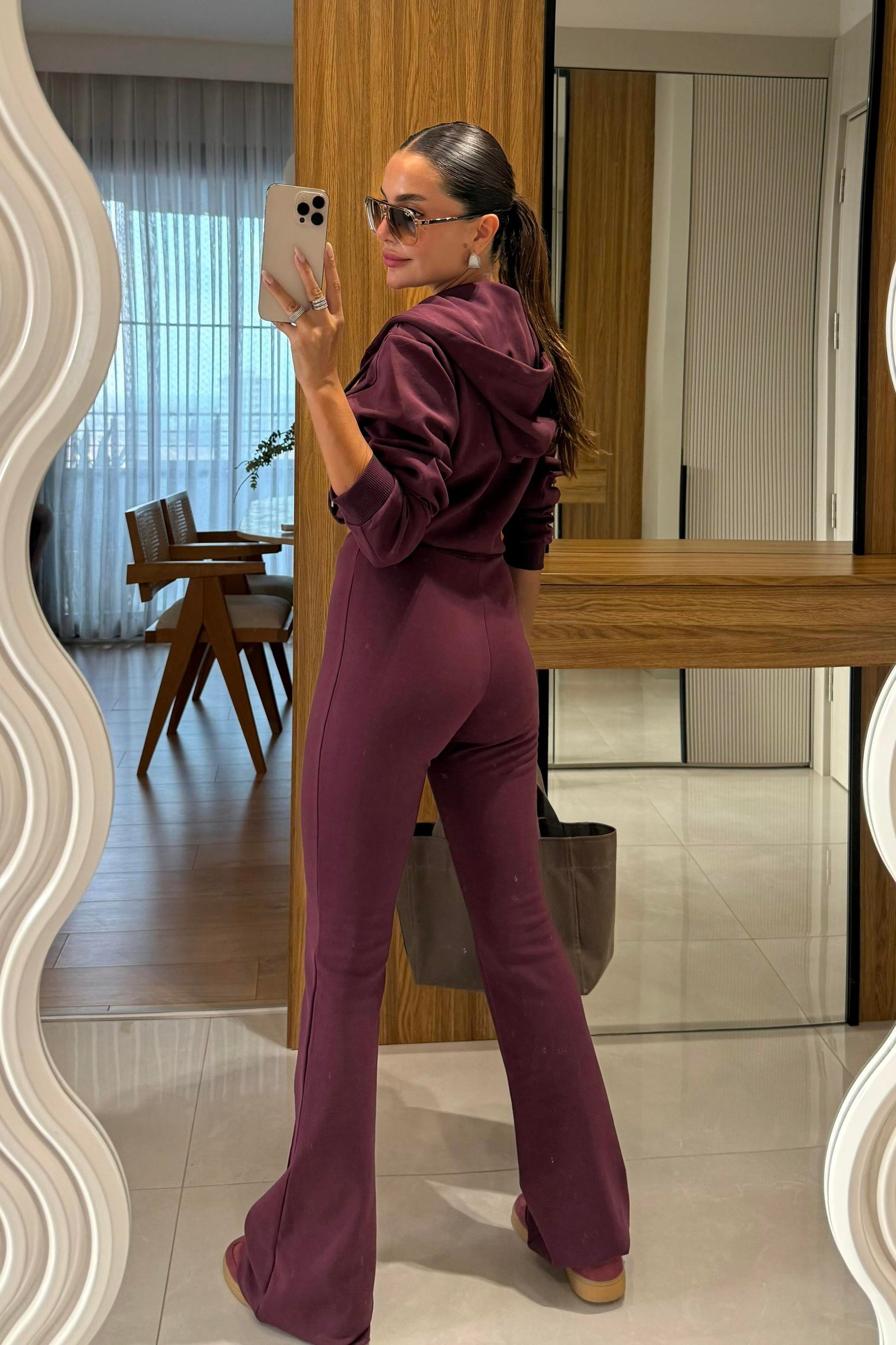 Camille Bordo Kapüşonlu Premium Kumaş Takım