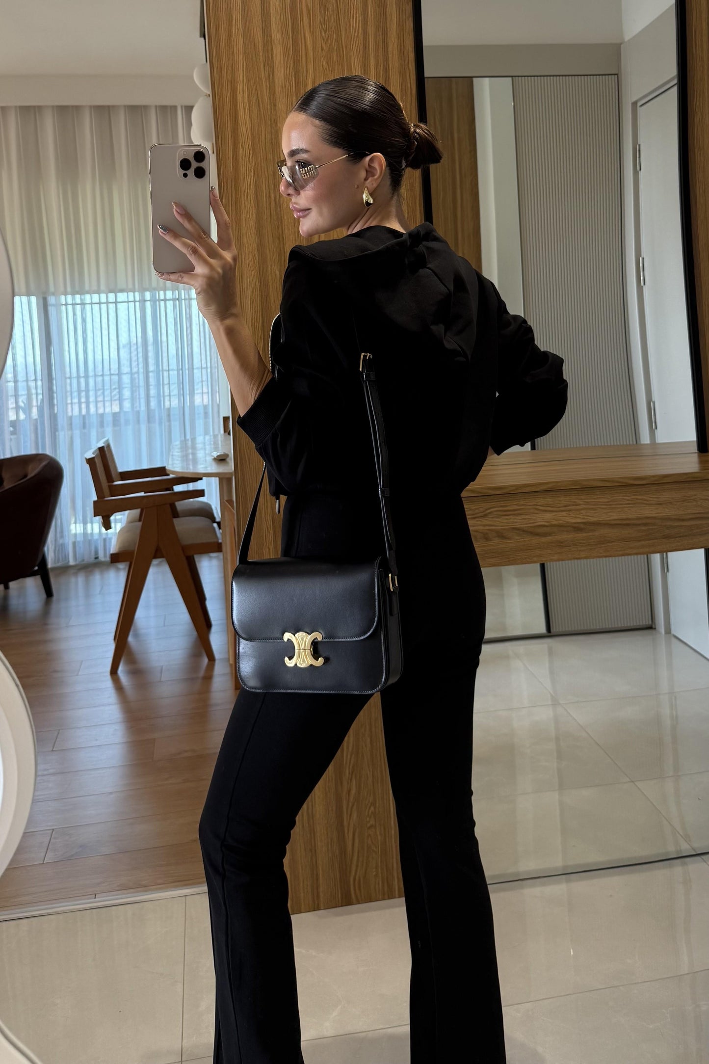 Camille Siyah Kapüşonlu Premium Kumaş Takım
