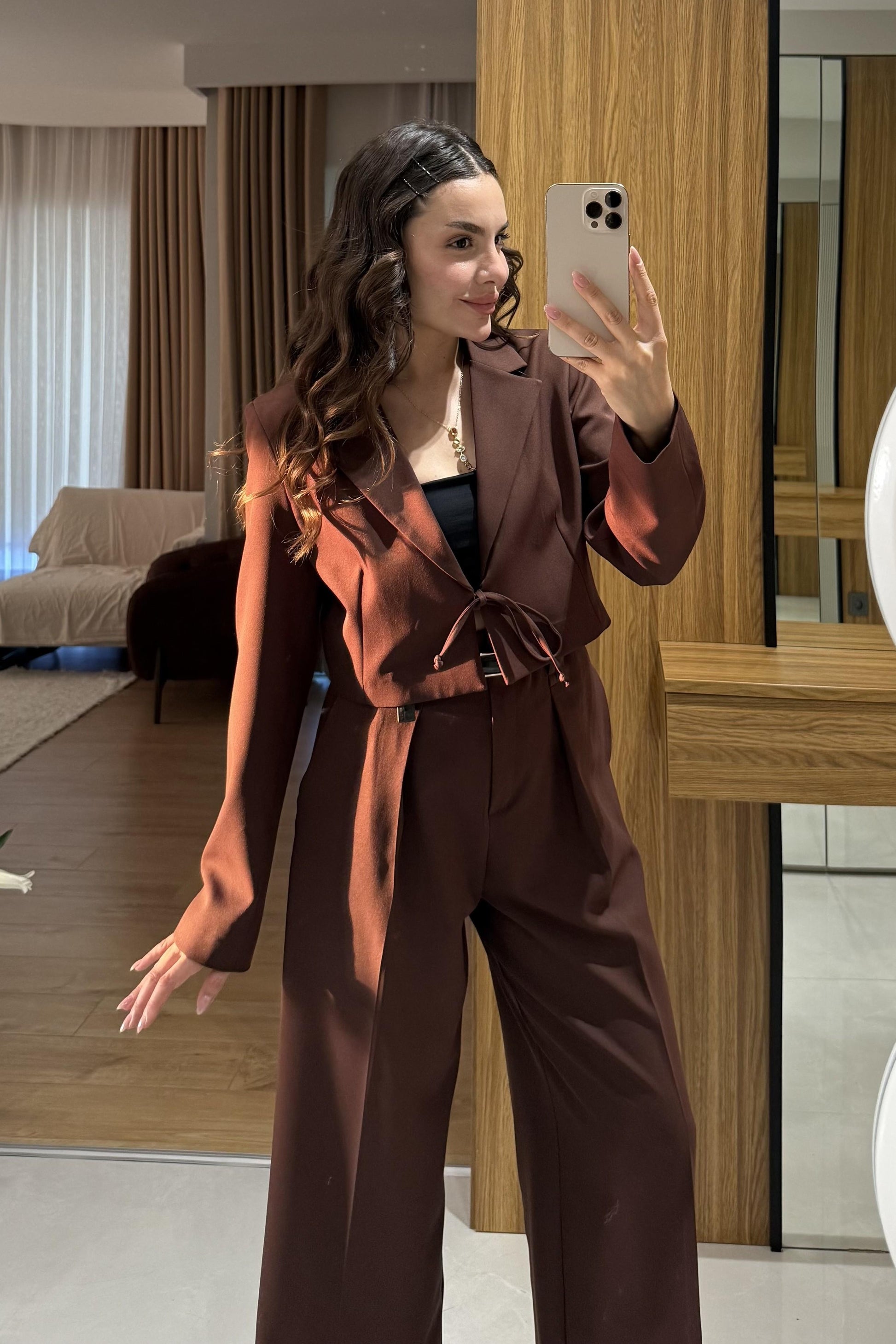 Cayora Acı Kahve Bağlamalı Blazer Ceket