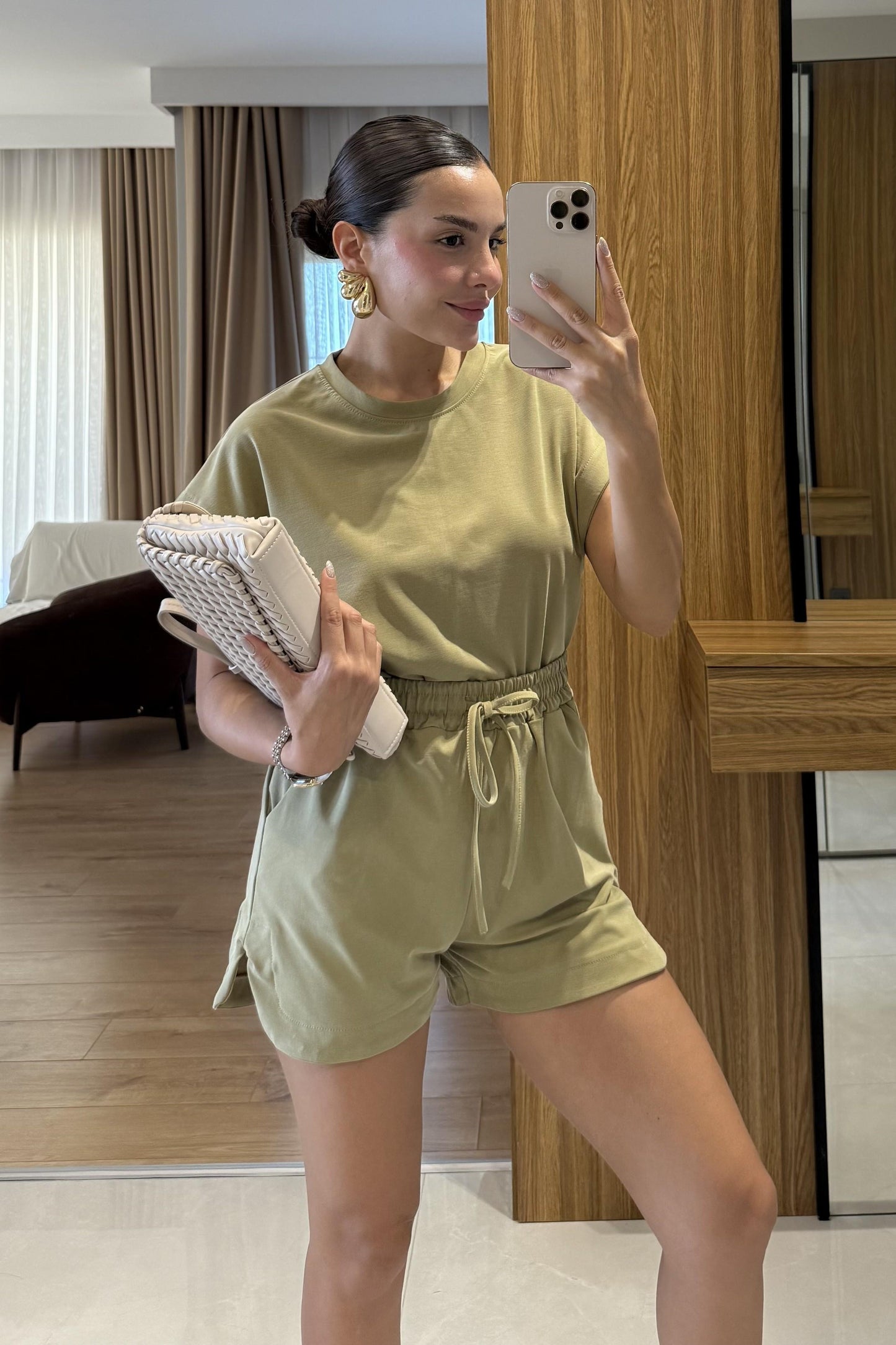 Cedric Çağla Tshirt Şort Modal Takım