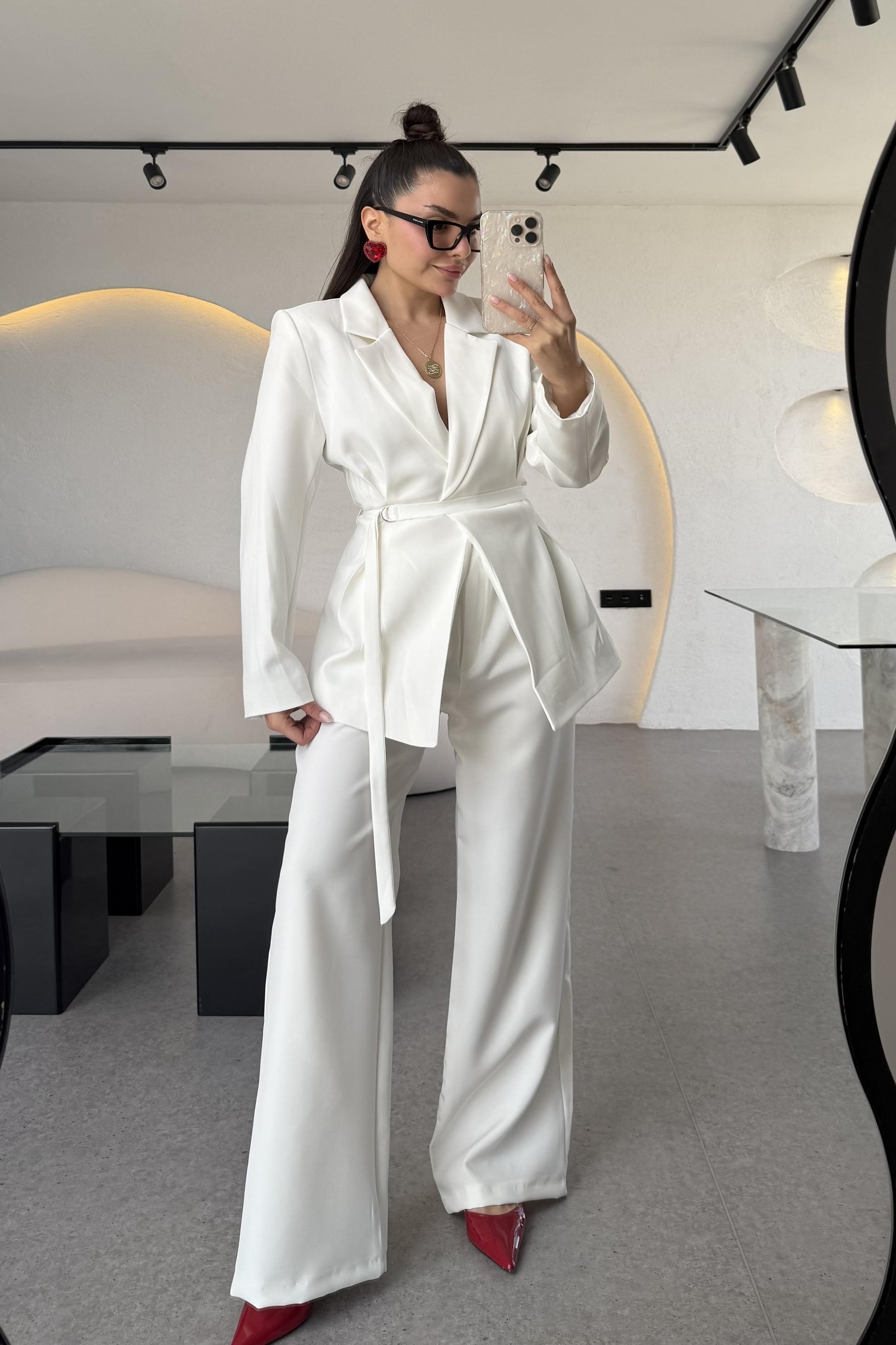 Celebration Beyaz Premium Blazer Pantolon Takım