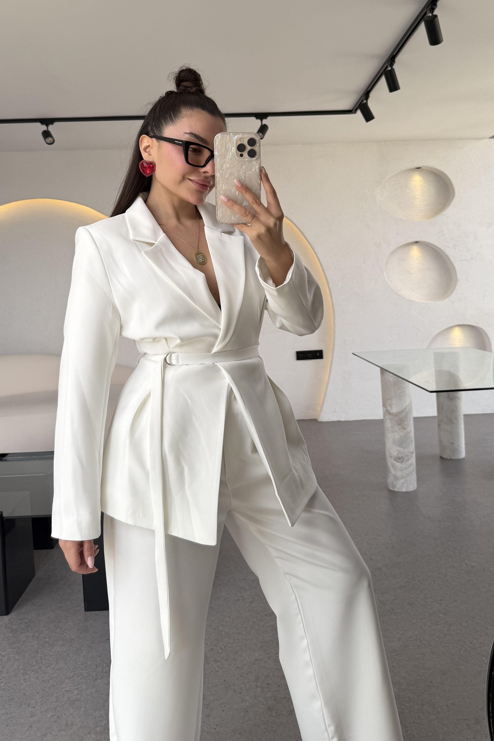 Celebration Beyaz Premium Blazer Pantolon Takım