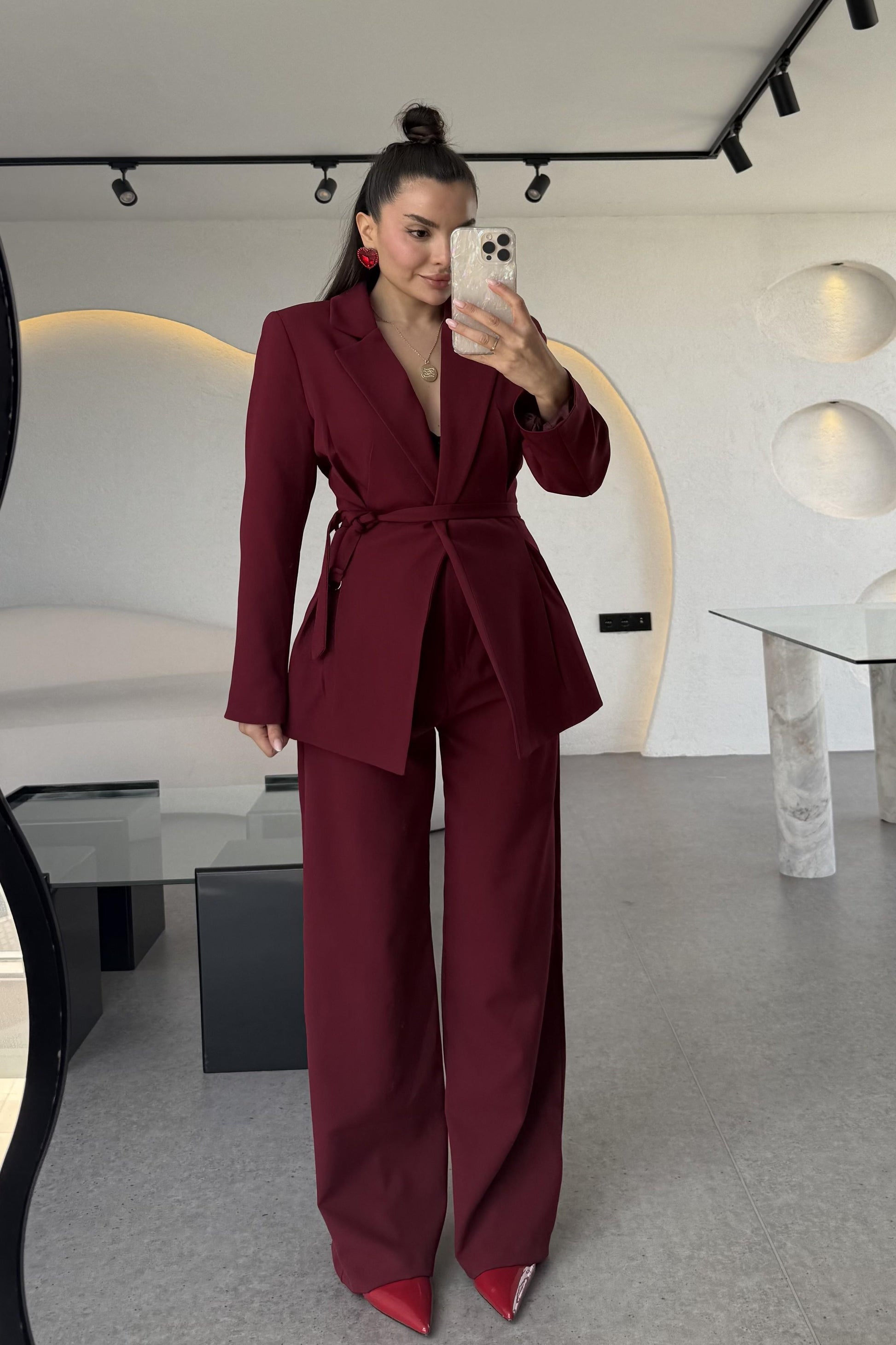 Celebration Bordo Premium Blazer Pantolon Takım