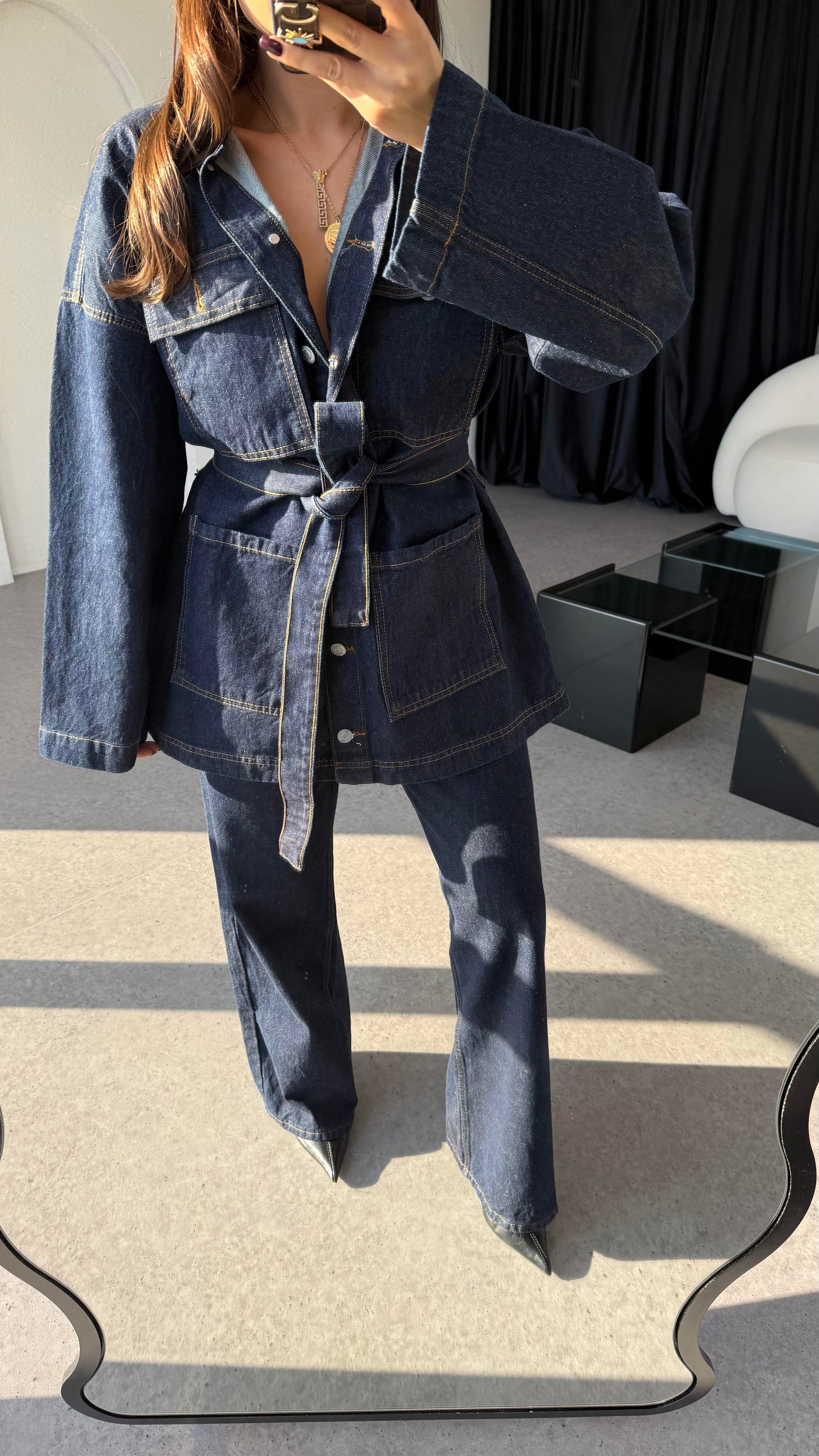 Chenko Darkblue 4 Cepli Uzun Ceket