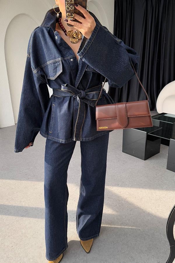 Chenko Kemerli Darkblue Ceket