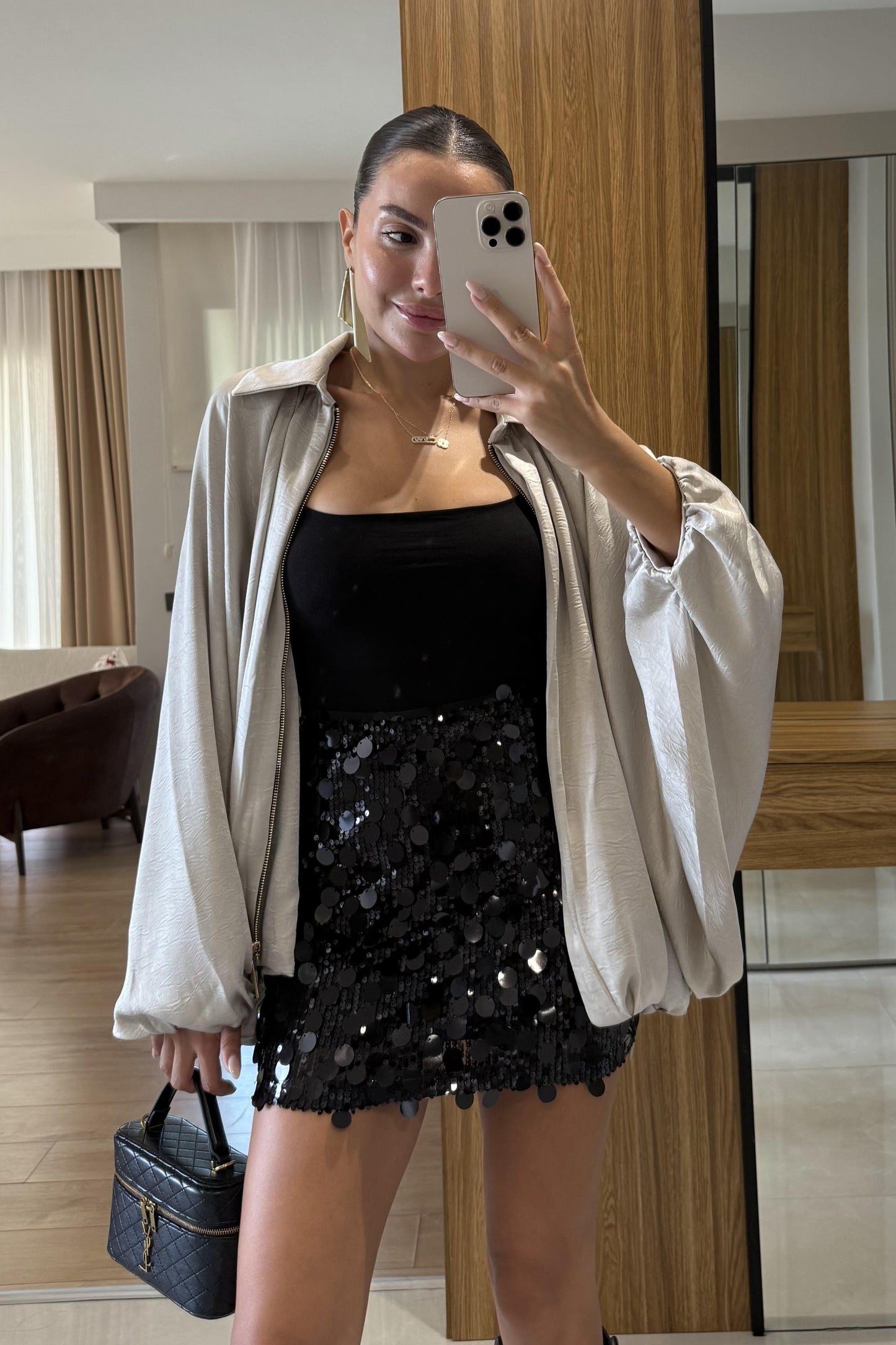 Clayton Bej Saten Bomber Ceket