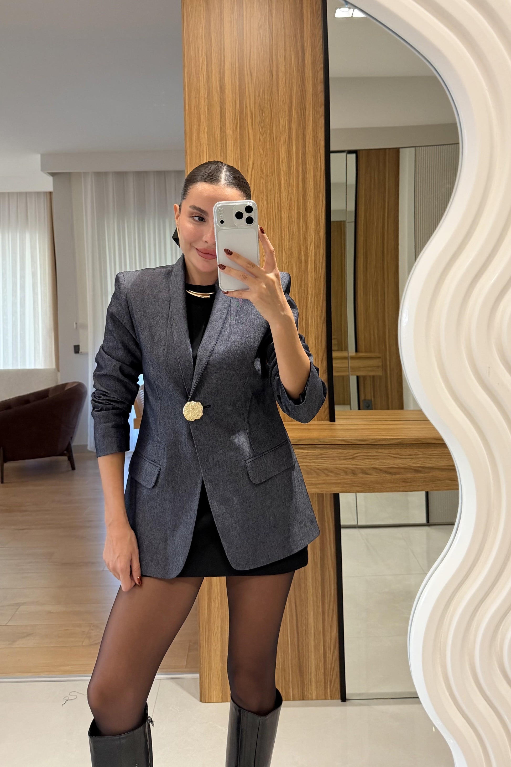 Coach Denim Gold Düğmeli Blazer Ceket