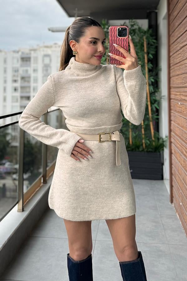 Coldness Etekli Triko Takım - Krem