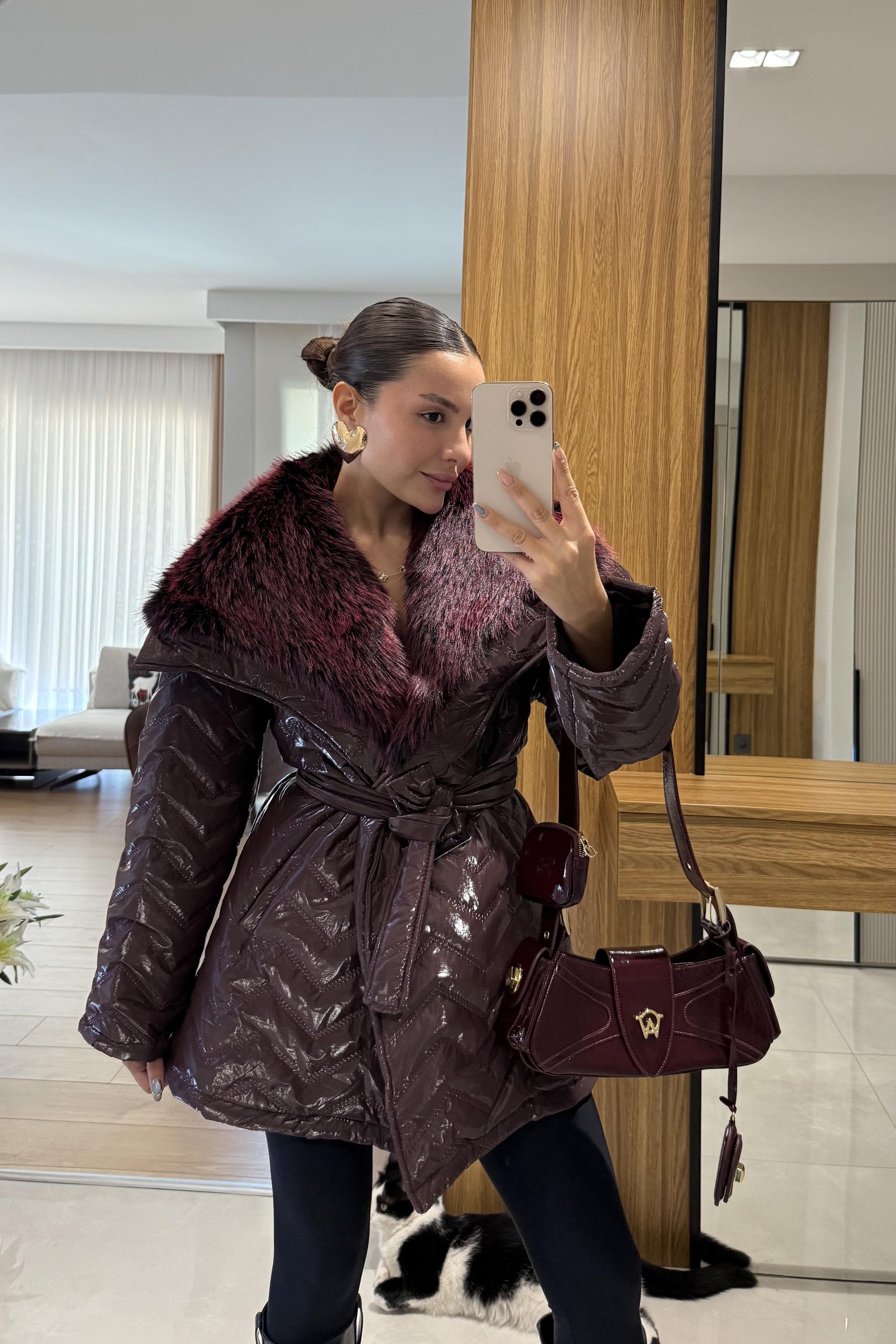 Colmar Bordo Kürklü Kemerli Şişme Mont