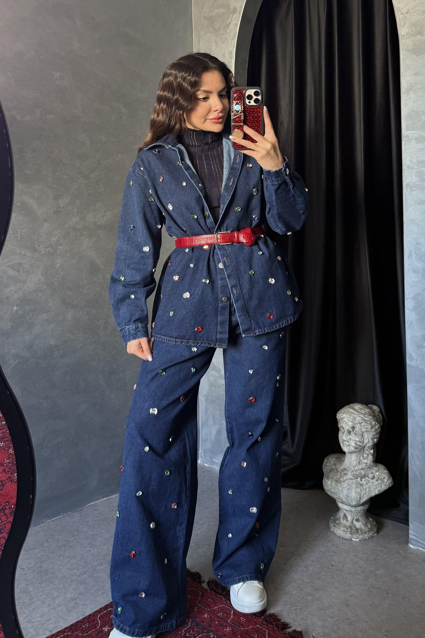 Colorful Denim Renkli Taşlı Takım