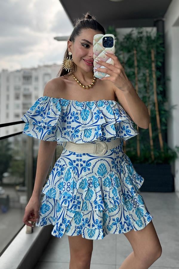 Concelos Fırfır Detaylı Tek Omuz Crop Etek Takım