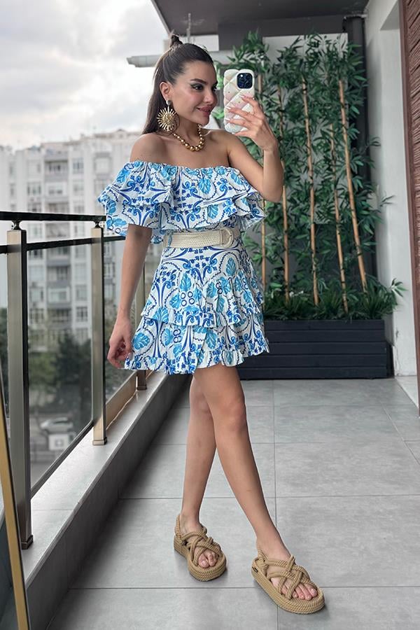 Concelos Fırfır Detaylı Tek Omuz Crop Etek Takım