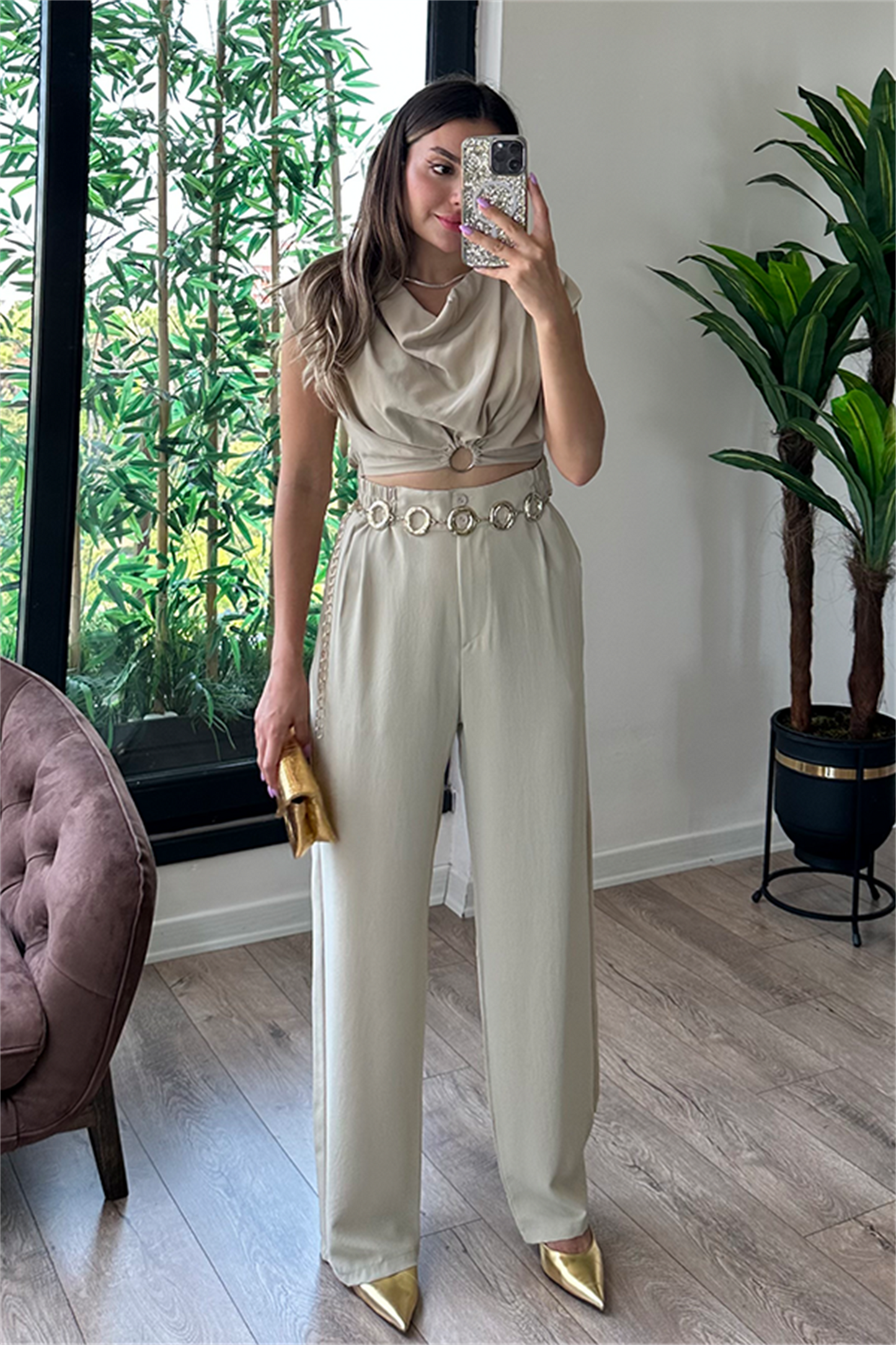 Coosy vatka detaylı bluzlu takım - Ekru