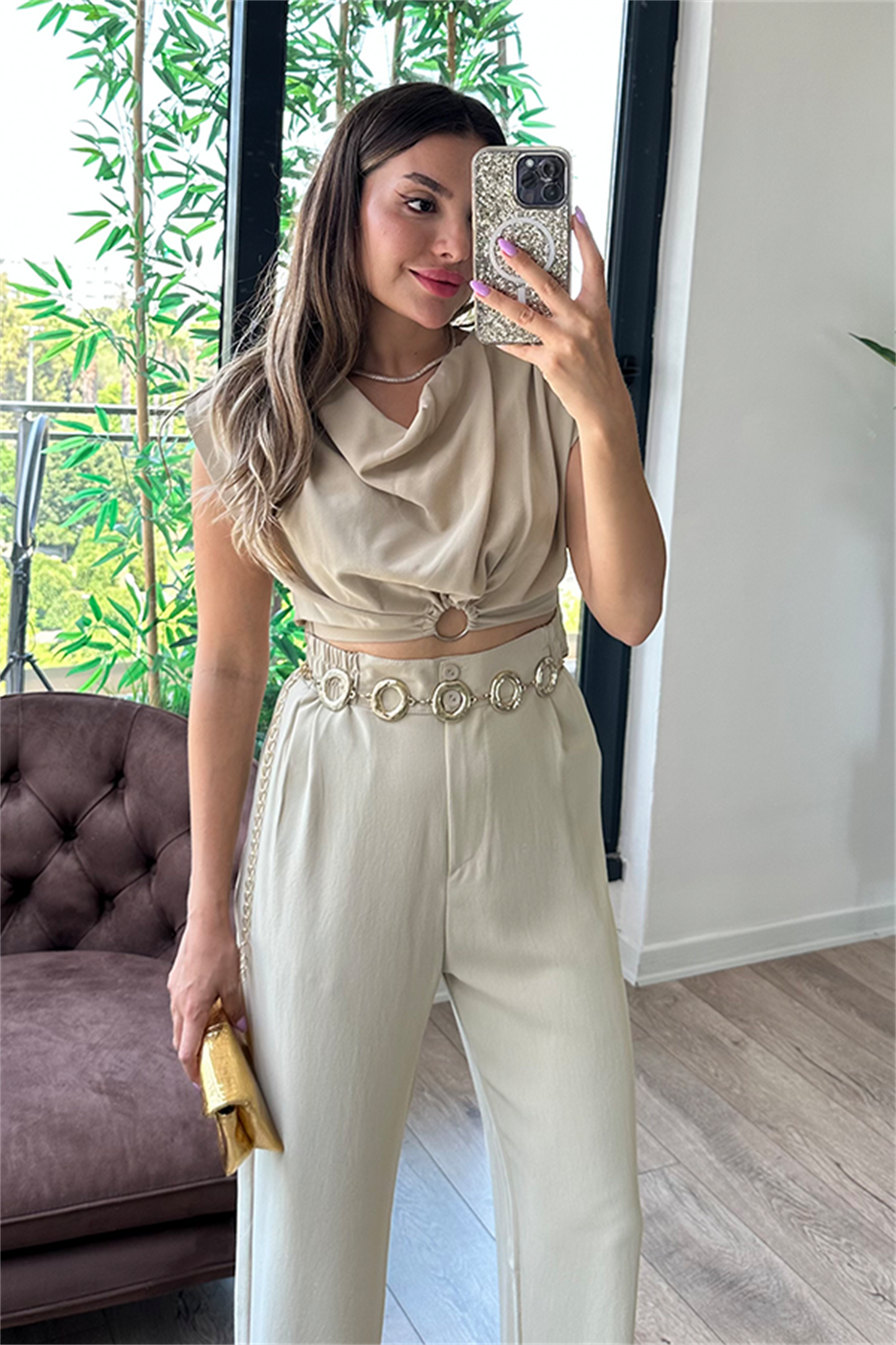 Coosy vatka detaylı bluzlu takım - Ekru