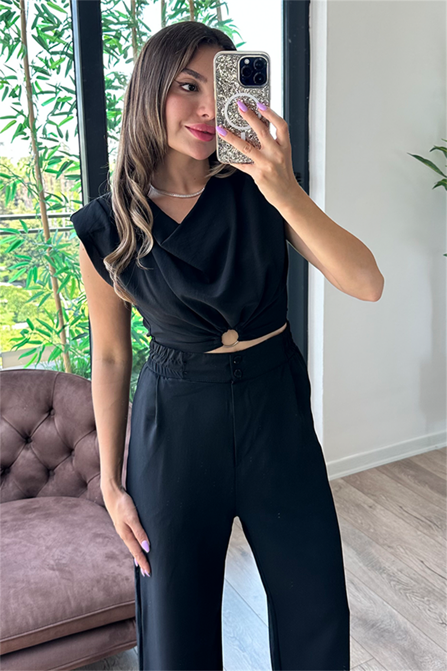 Coosy vatka detaylı bluzlu takım - Siyah