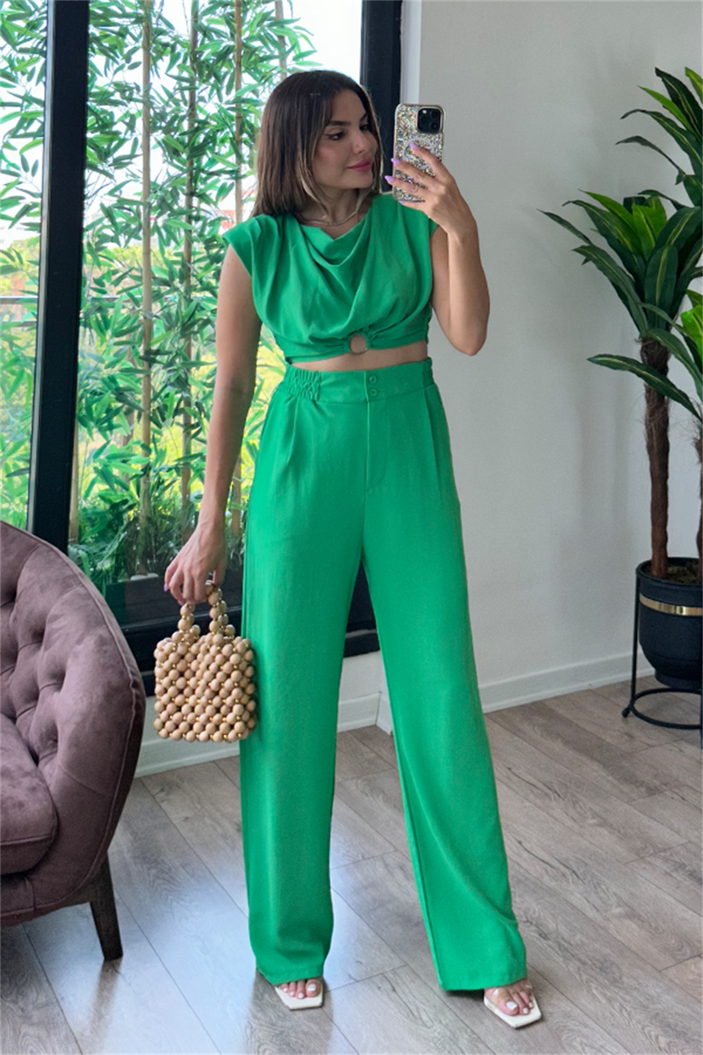 Coosy vatka detaylı bluzlu takım - Yeşil