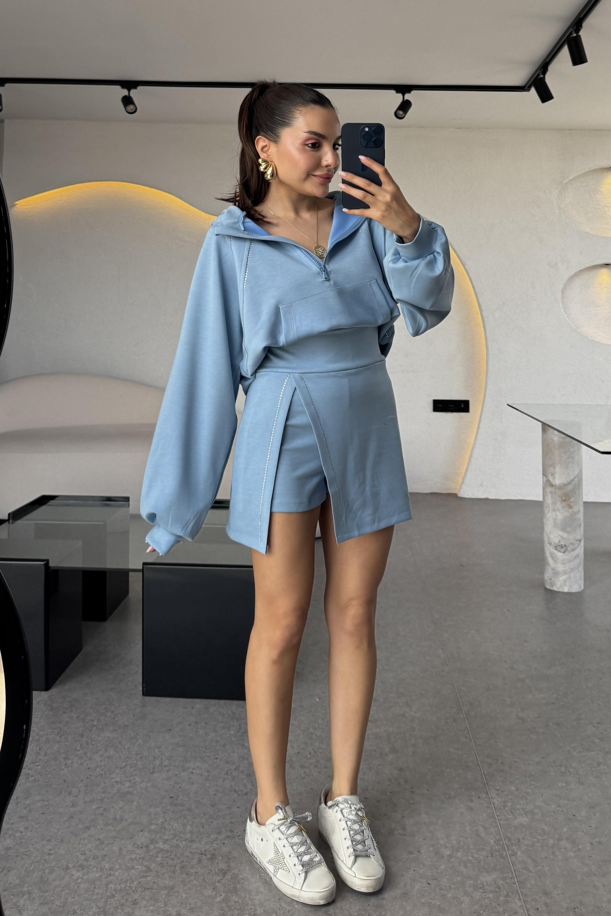 Cruz Mavi Taşlı Şortlu İkili Takım