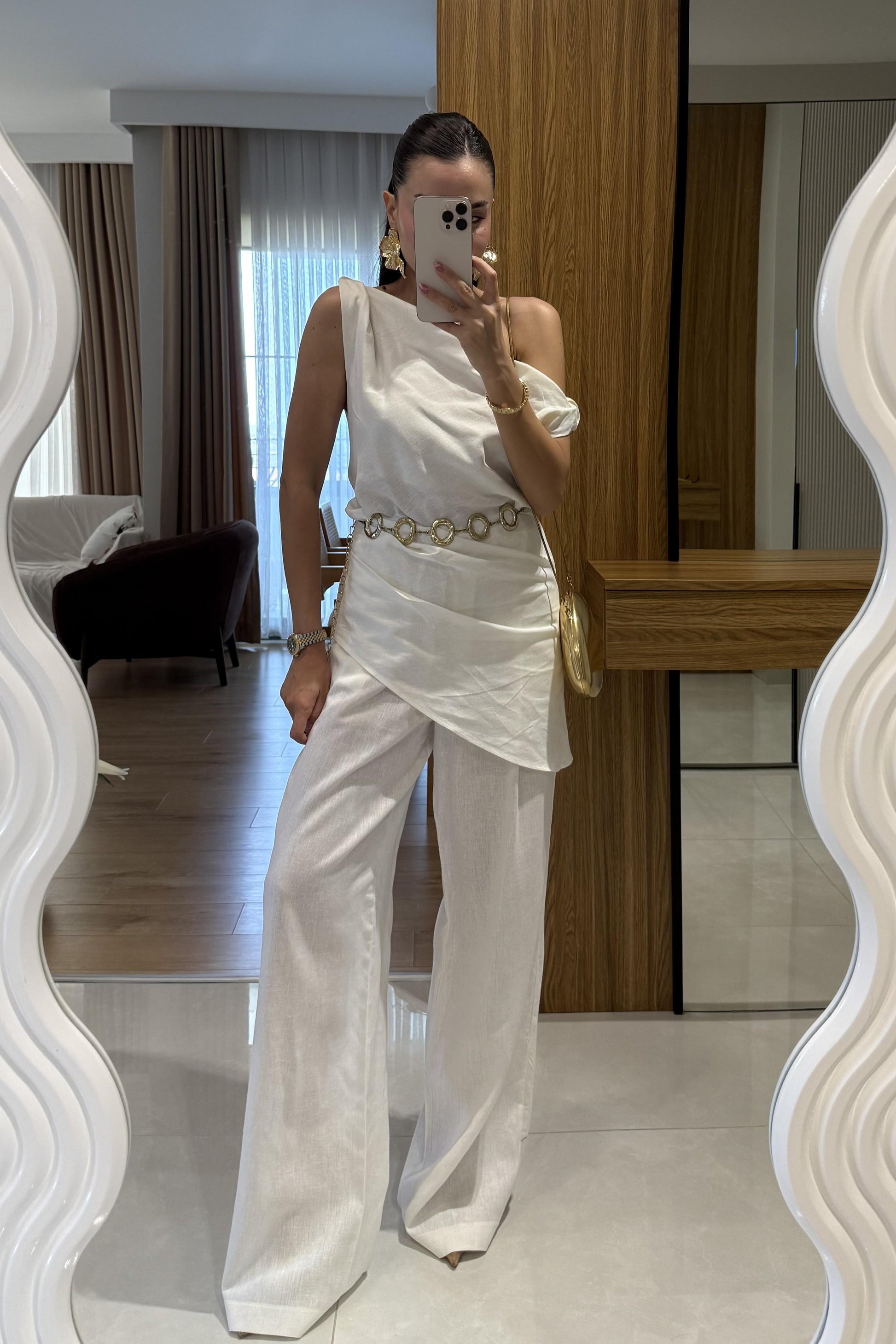 Cyrus Beyaz Premium Keten Takım