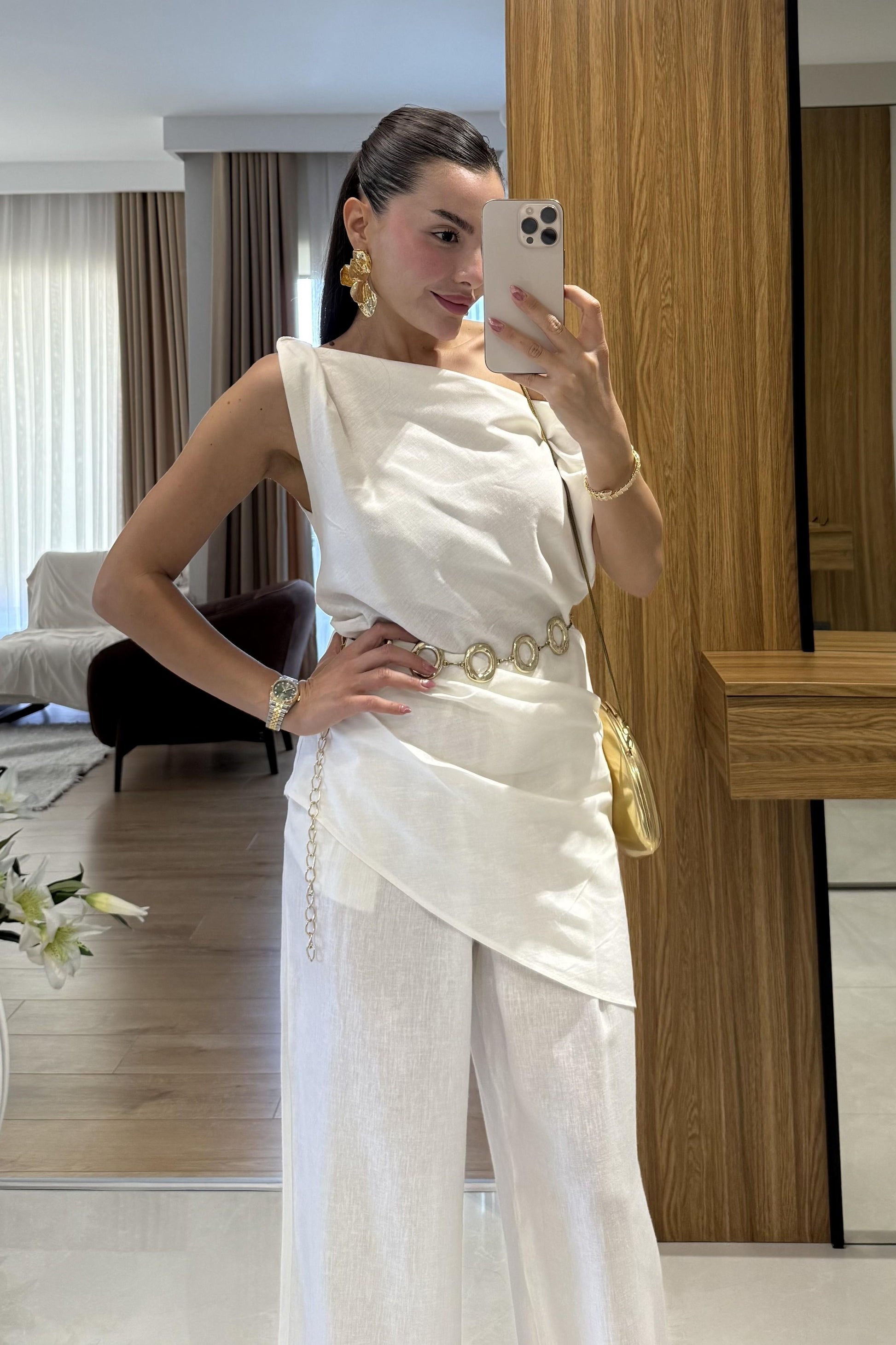 Cyrus Beyaz Premium Keten Takım