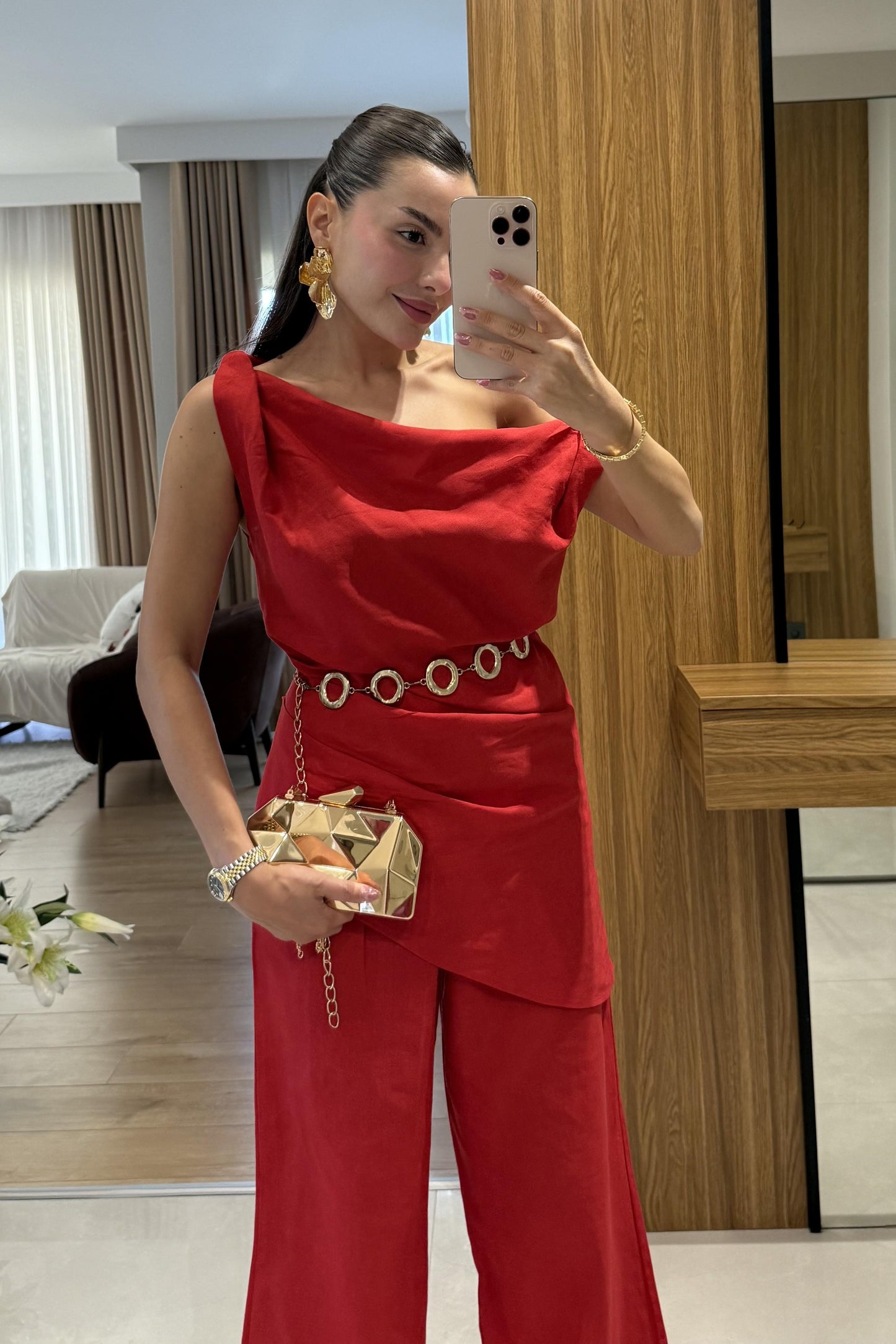 Cyrus Kırmızı Premium Keten Takım