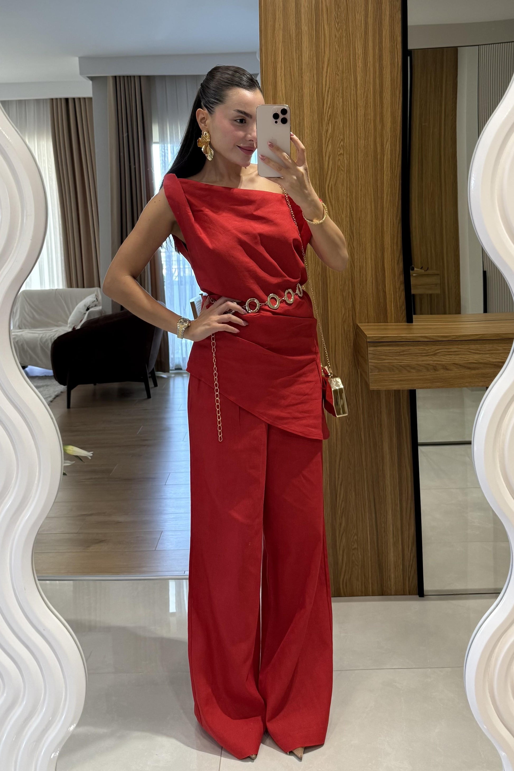 Cyrus Kırmızı Premium Keten Takım