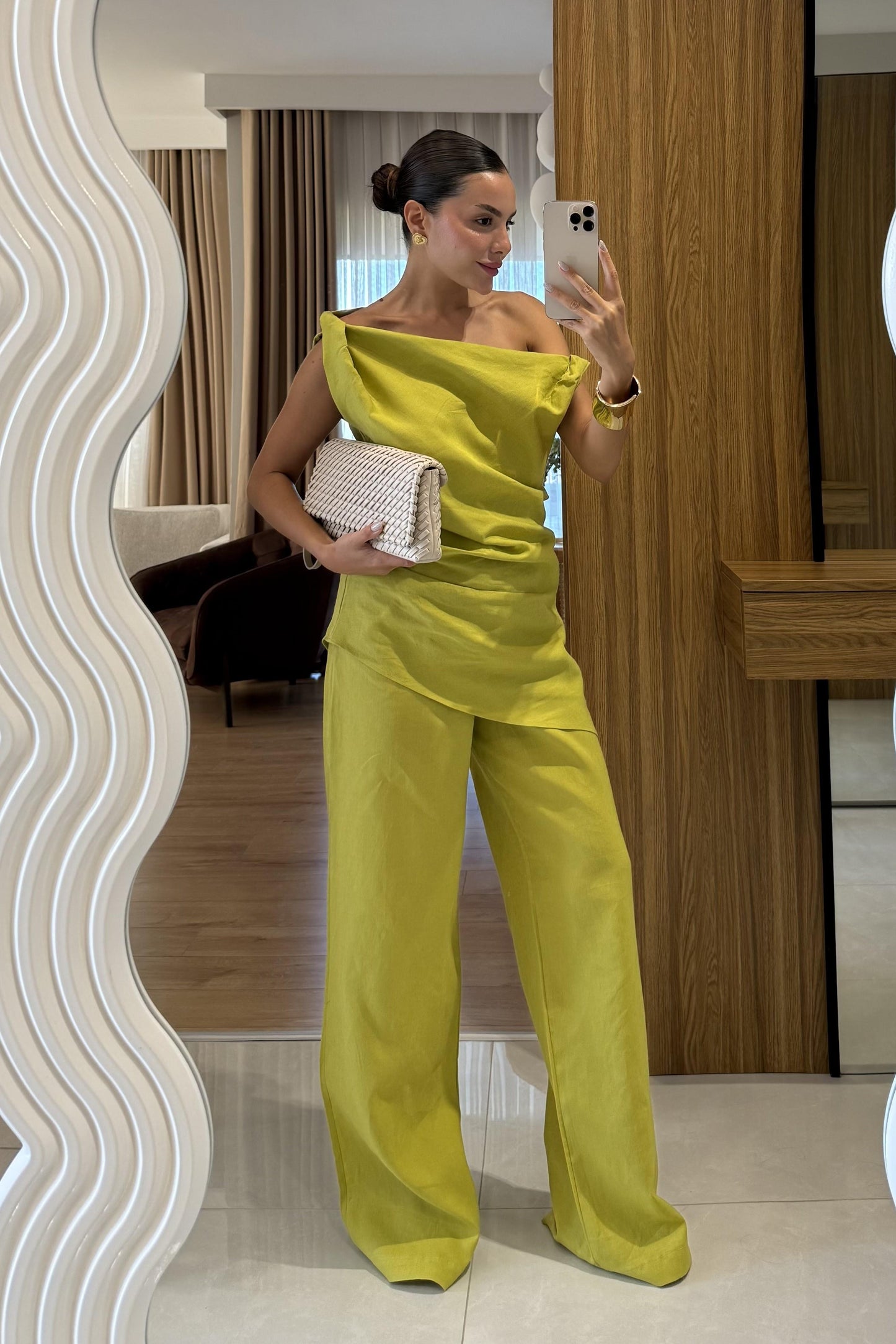 Cyrus Yağ Yeşil Premium Keten Takım