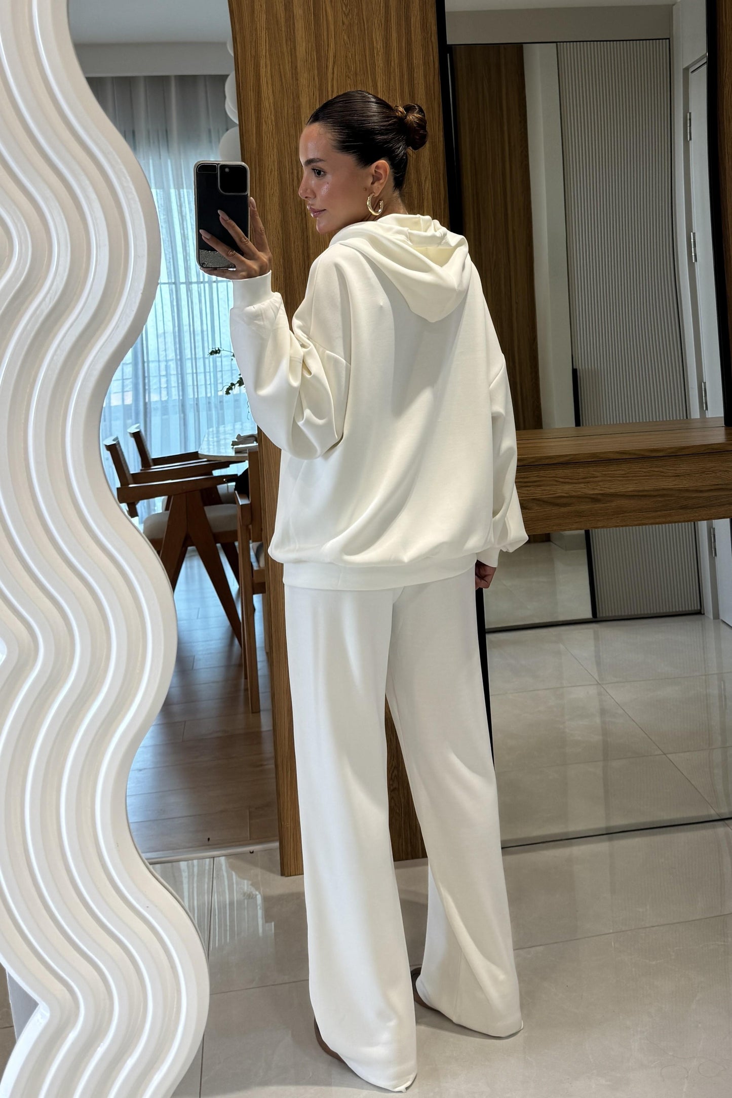 Dania Beyaz Oversize Kapüşonlu Eşofman Takımı