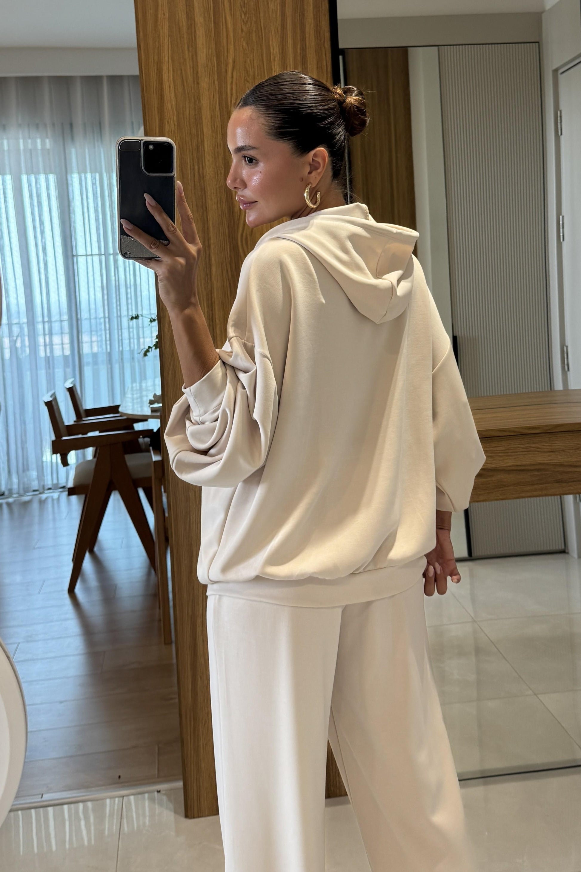 Dania Krem Oversize Kapüşonlu Eşofman Takımı