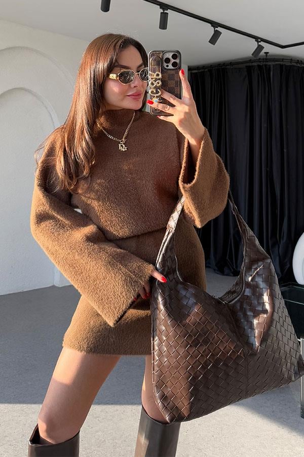 Darcio Acı Kahve Yumoş Kazak Etek Takım